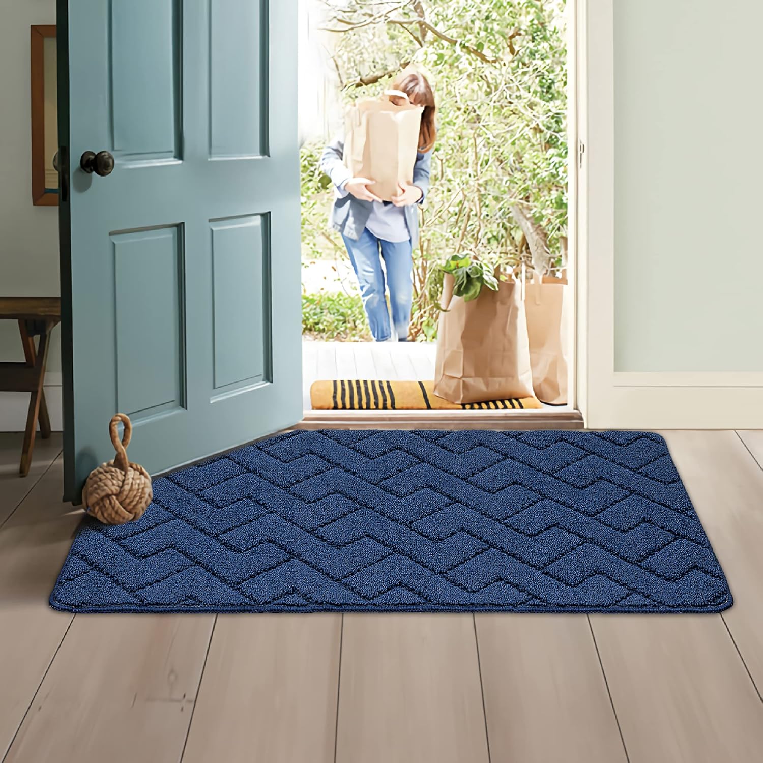 Walensee Indoor Doormat, Front Door Mat for Entrance (24"x35" Navy Blue) Machine Washable Entryway Rug, Non Slip Trapper Door Rugs Absorbent Dirt Low Profile Shoes Scraper Inside Floor Mats for Entry - Image 4