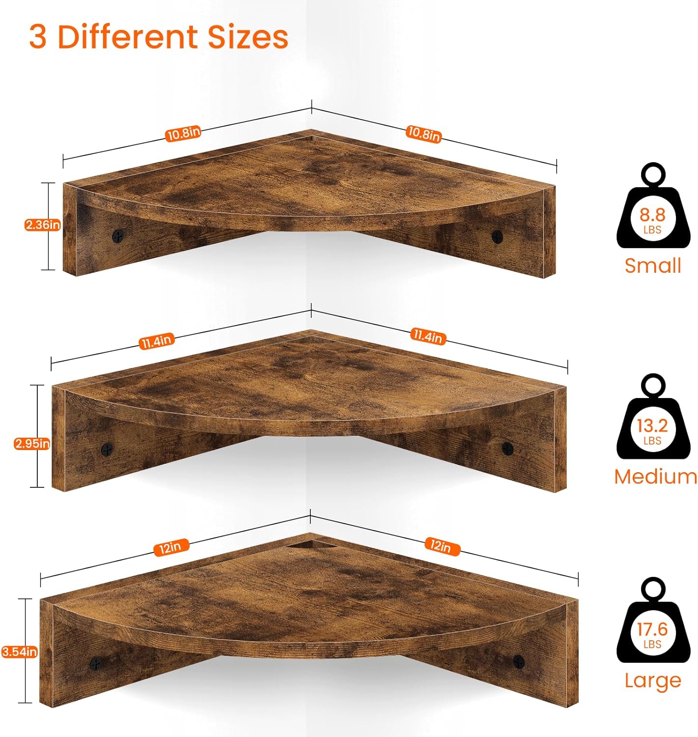 Homode Brown Corner Floating Shelves, Set of 3 Corner Shelves Wall Mounted with Cable Hole - Image 3