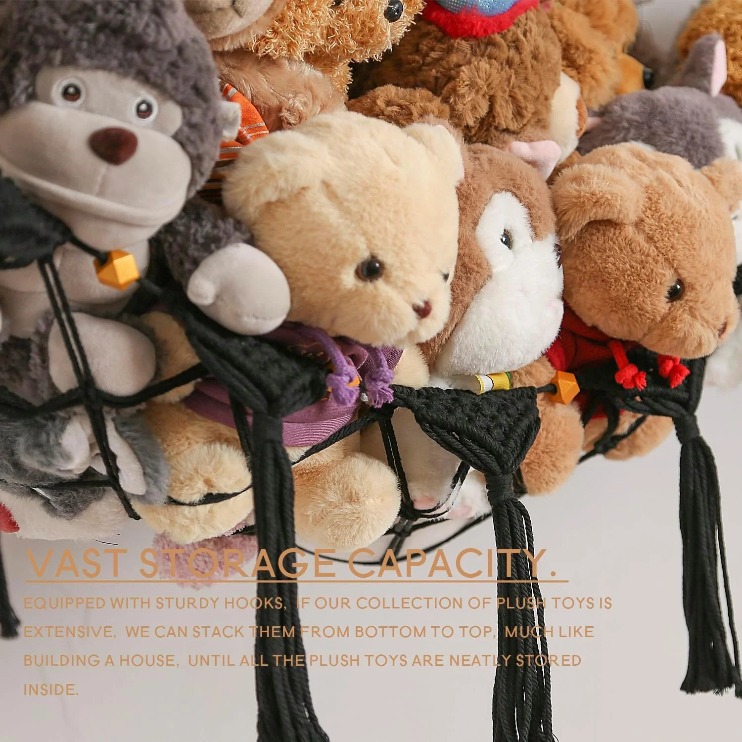 Stuffed Animal Toy Storage Net Hanging Organizer Kid's Playroom Stuffed Animal Display Plush Toy Hammock for Corner Hanging Net-Black - Image 3