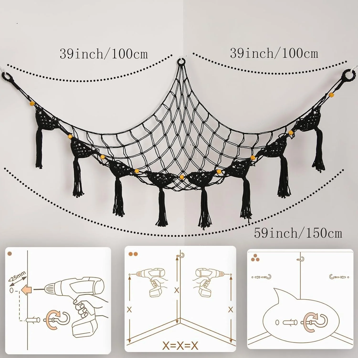 Stuffed Animal Toy Storage Net Hanging Organizer Kid's Playroom Stuffed Animal Display Plush Toy Hammock for Corner Hanging Net-Black - Image 4