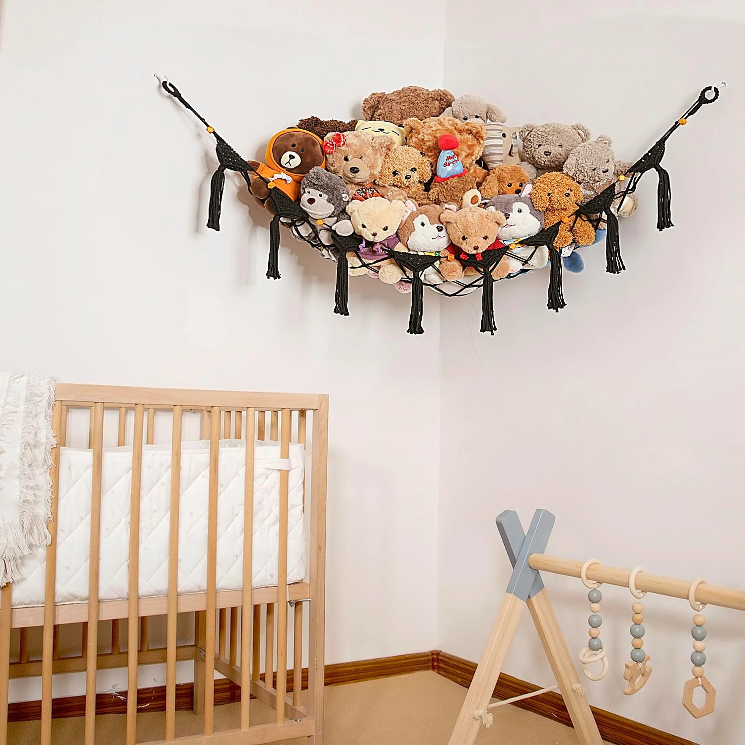 Stuffed Animal Toy Storage Net Hanging Organizer Kid's Playroom Stuffed Animal Display Plush Toy Hammock for Corner Hanging Net-Black - Image 5
