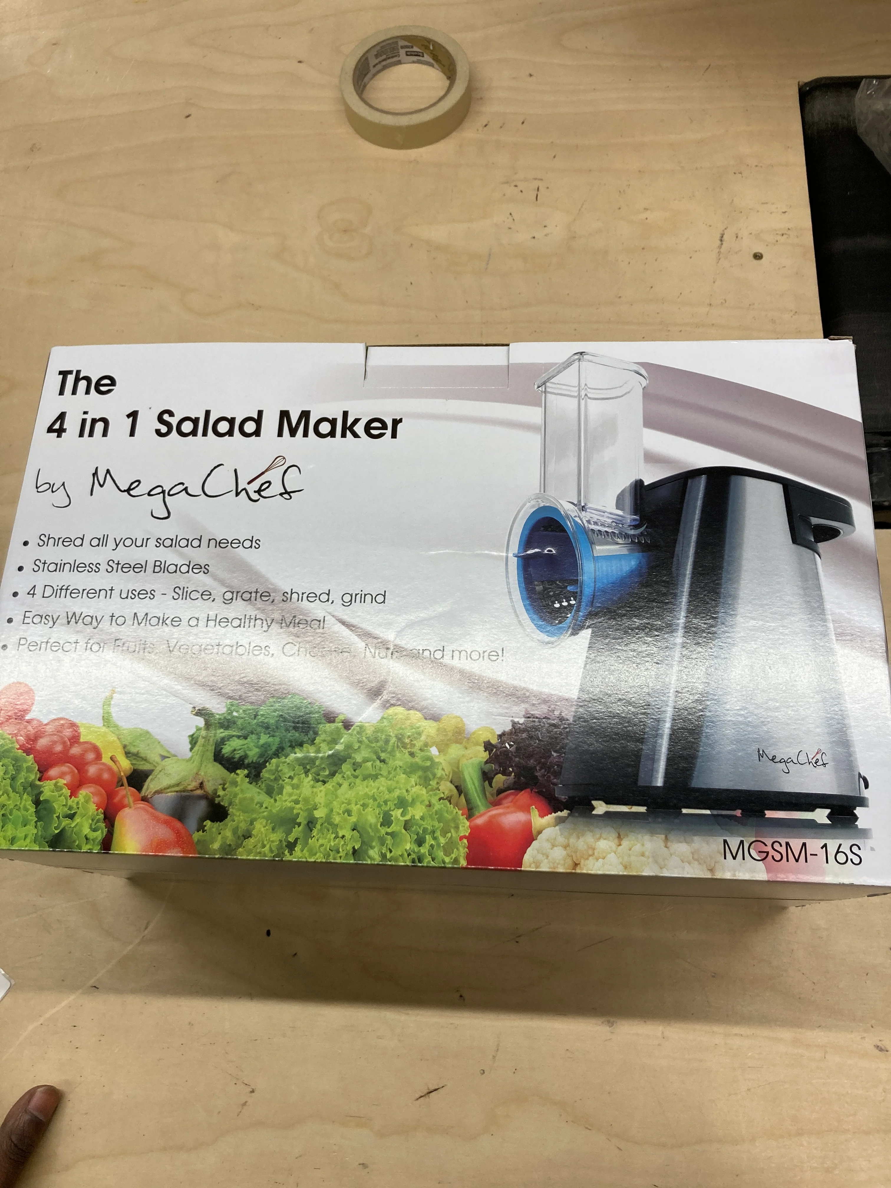 MegaChef 4 in 1 Stainless Steel Electric Maker, Salad Shooter, Shredder, Slicer, Chopper One-Touch Control and Attachments, 13 Inch, Chrome and Multicolor Pods