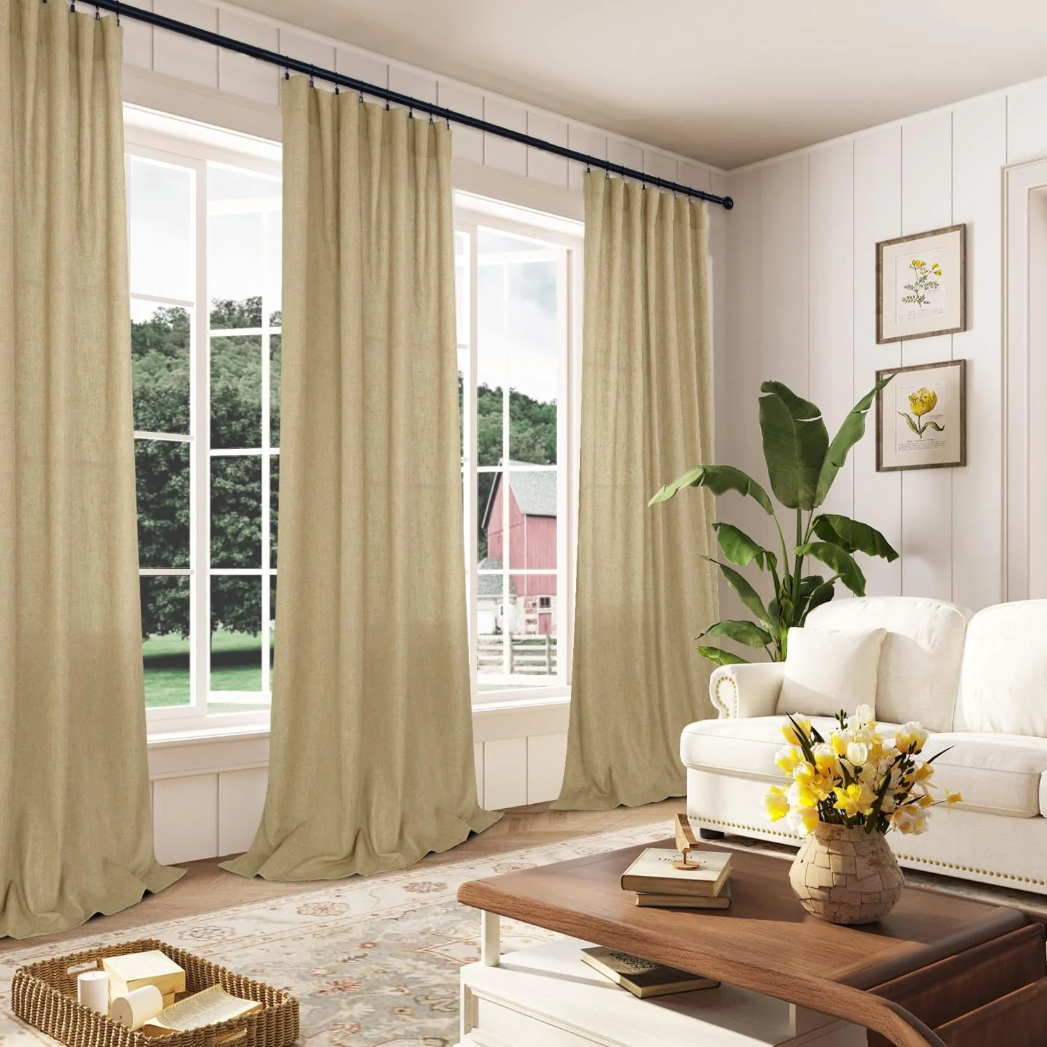 Mrs.Naturall Tan Back Tab Linen Blend Sheer Curtains for Bedroom 52x108 Inches Long - Image 4