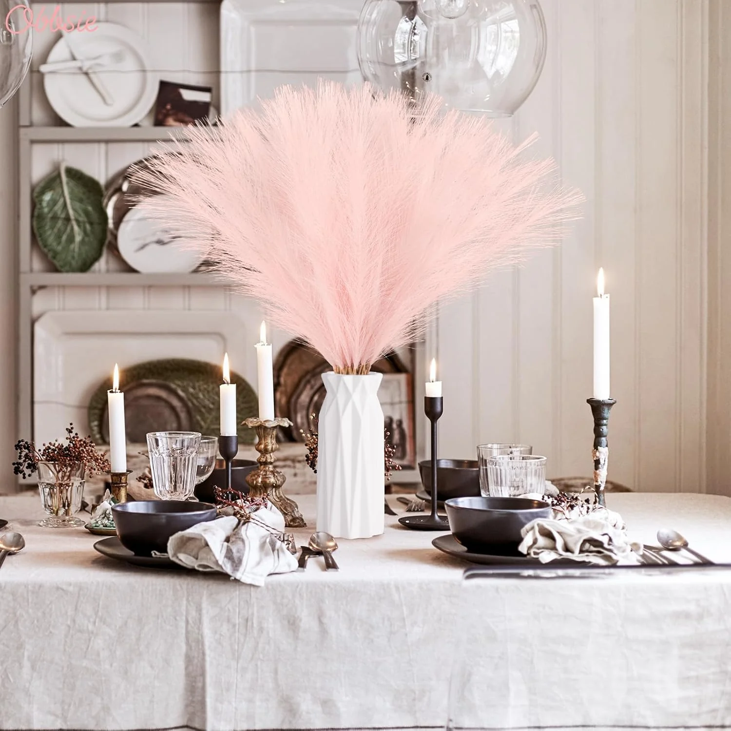 50pcs Pink Faux Pampas Grass Decor, 21.6" Short Artificial Pompous Grass Floral Fake Pompas Grass Branches Vase Filler Flower Arrangement for Home Wedding Boho Decor - Image 6