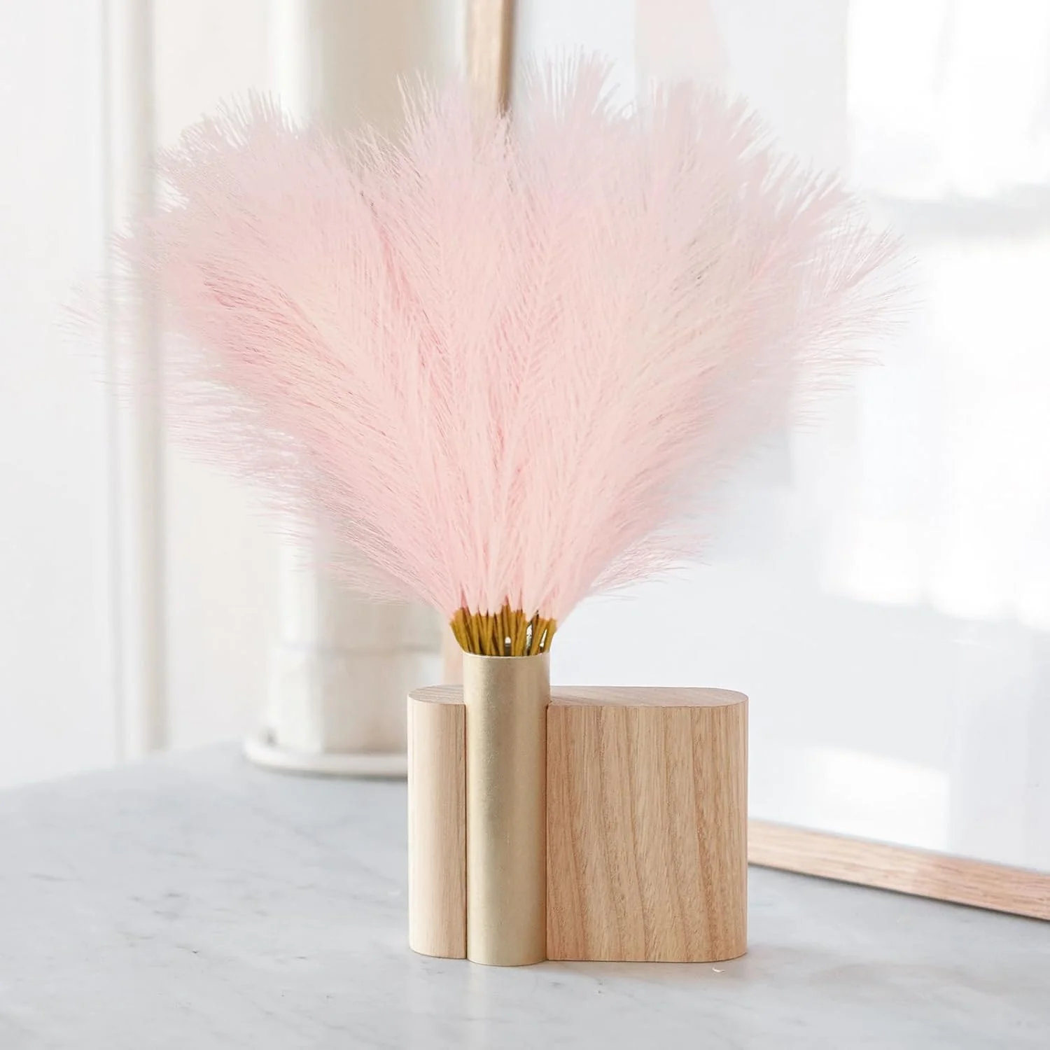 50pcs Pink Faux Pampas Grass Decor, 21.6" Short Artificial Pompous Grass Floral Fake Pompas Grass Branches Vase Filler Flower Arrangement for Home Wedding Boho Decor - Image 8