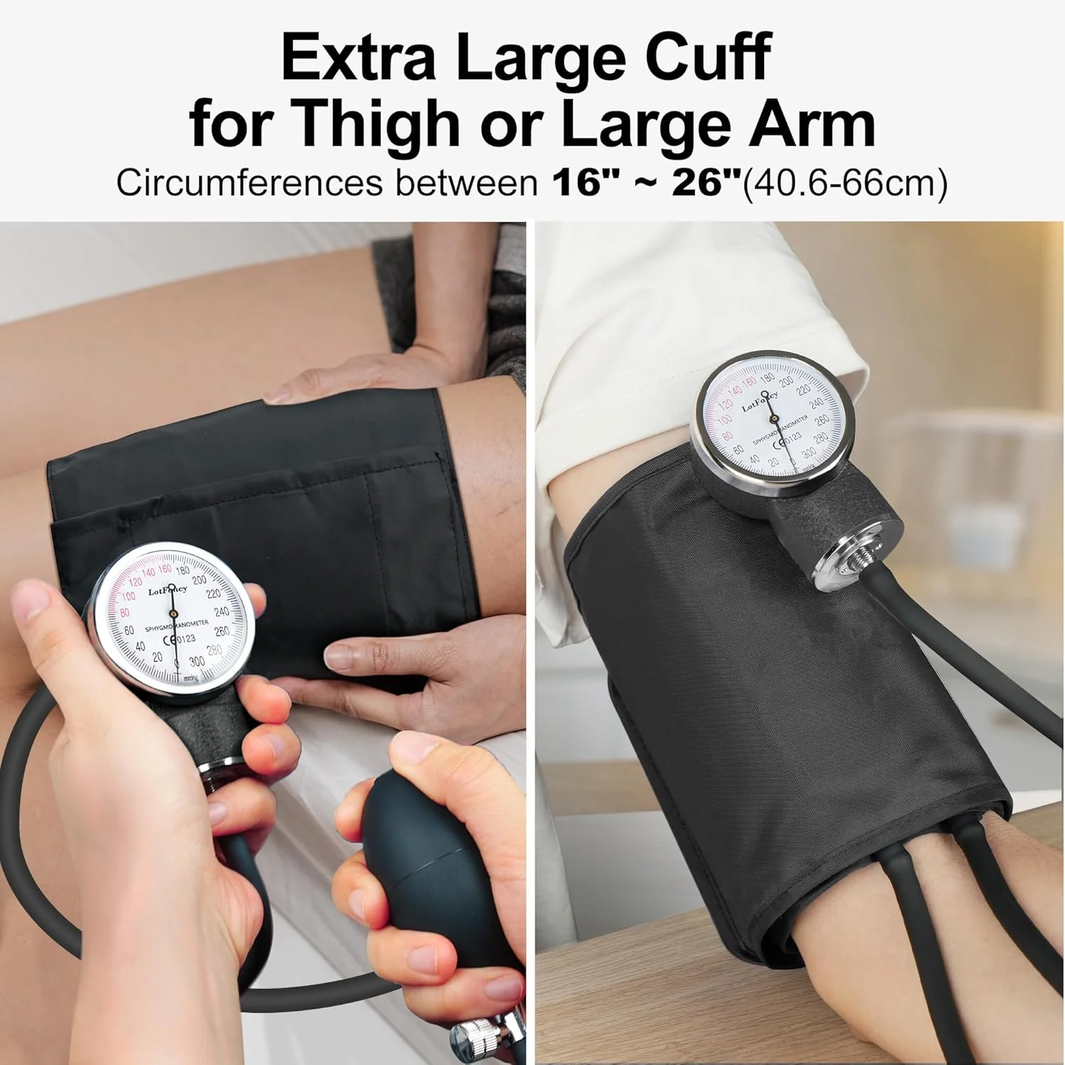 Aneroid Sphygmomanometer by LotFancy, X -Large Thigh BP Cuff(16-26in), Professional Manual Blood Pressure Monitor, Black Adult Cuff and Carrying Case - Image 3