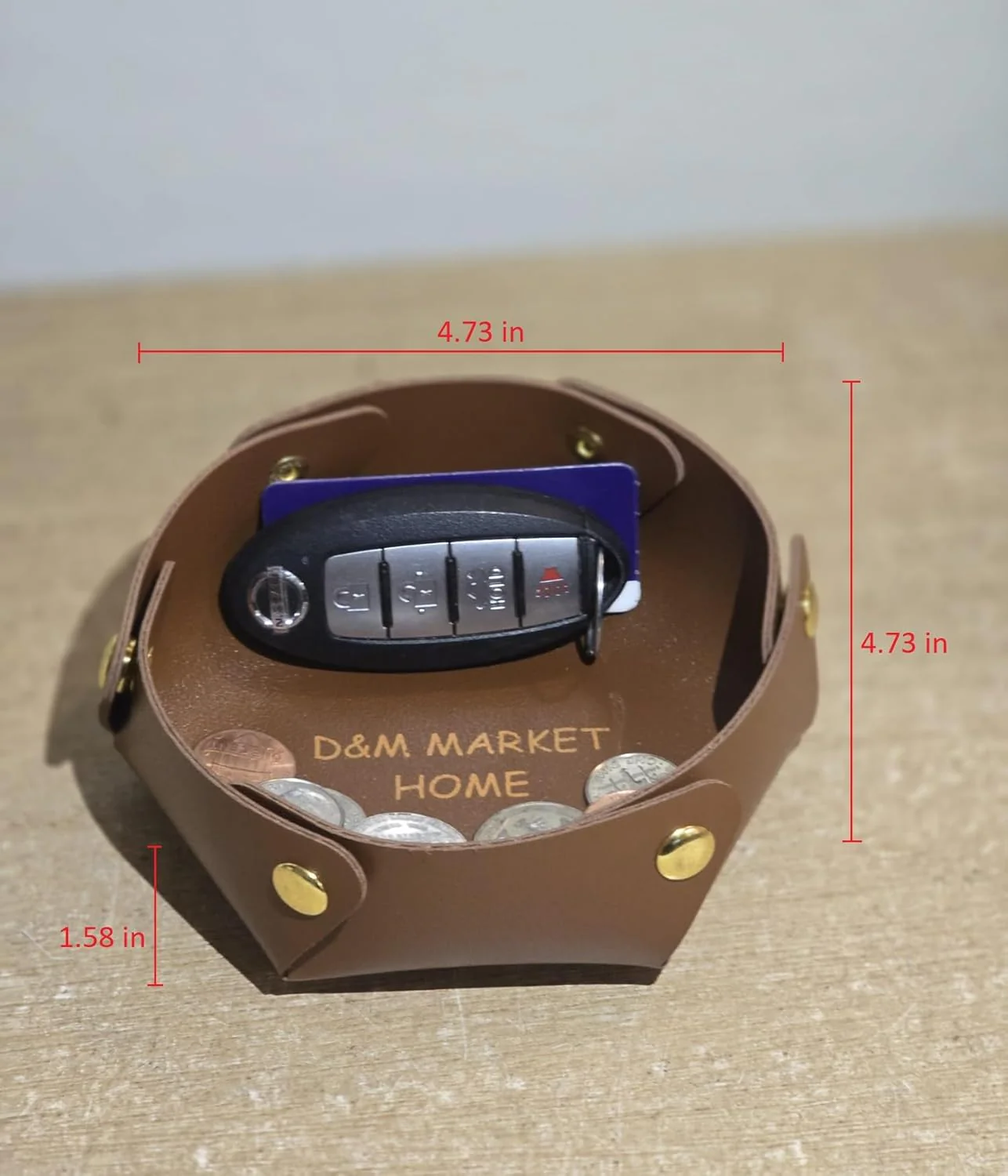 D&M MARKET HOME Leather Valet Tray - Nightstand Catchall Valet Tray Organizer for Jewelry, Keys, Coins, Phone - Image 3