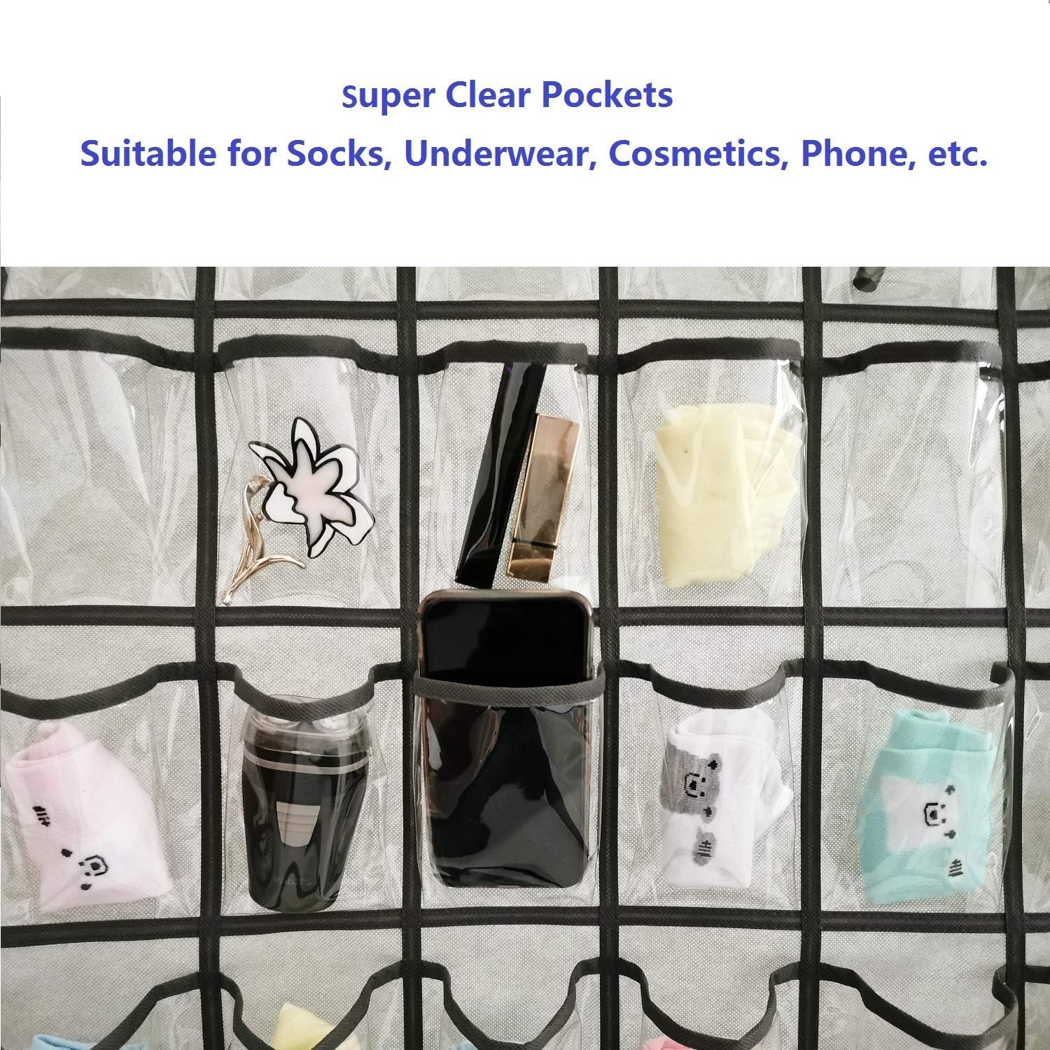Classroom Cell Phones Organizer Calculators Holder Over Door Hanging Jewelry Organizer Closet Underwear Sock Storage with 36 Clear Pockets - Image 5