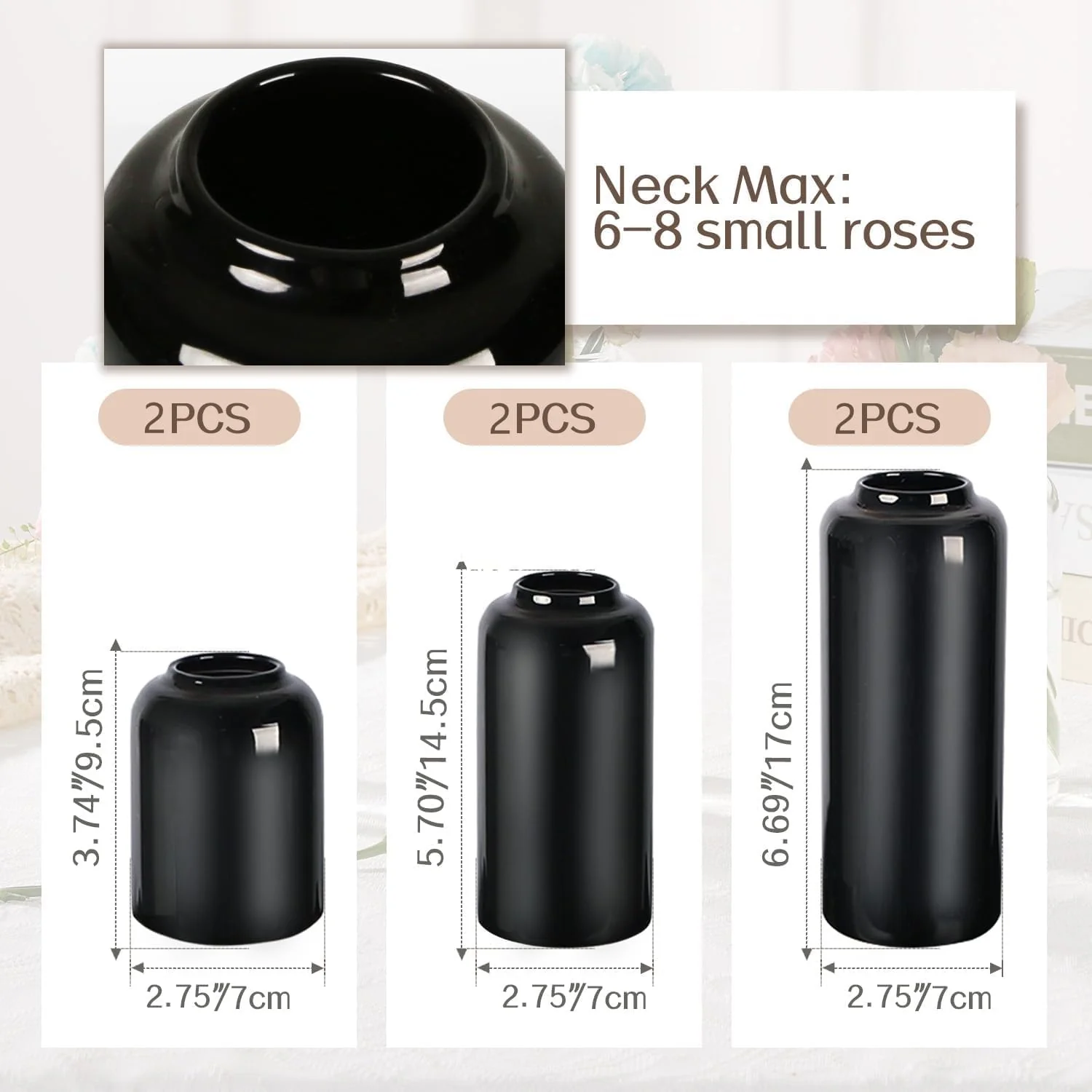 Black Small Flower Vase Set of 6, Glass Bud Vases in Bulk, Decor Centerpiece for Bathroom, Decorative Vases for House Warming, Valentines' Day, Mother's Day, Thanksgiving Day(6 Black) - Image 2