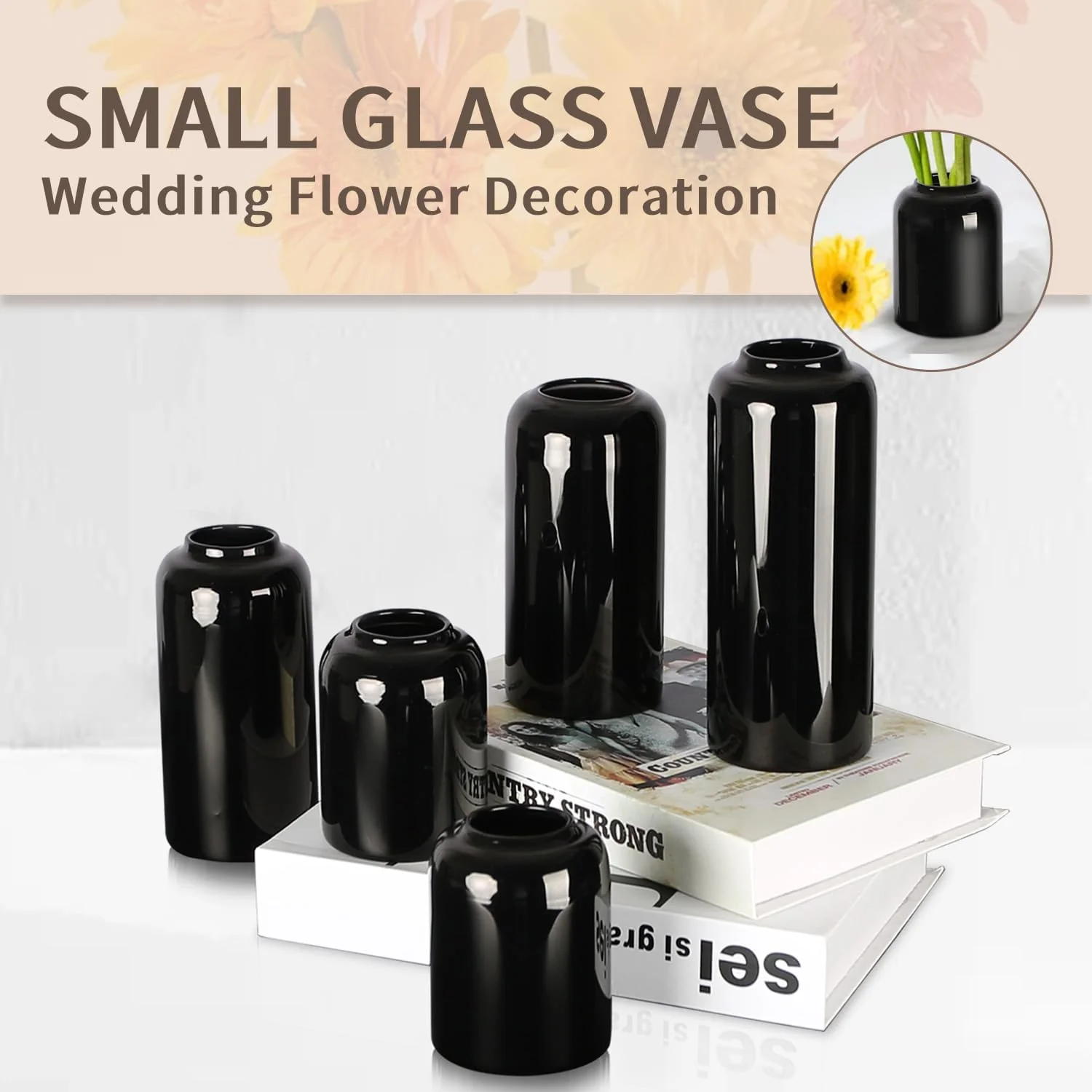 Black Small Flower Vase Set of 6, Glass Bud Vases in Bulk, Decor Centerpiece for Bathroom, Decorative Vases for House Warming, Valentines' Day, Mother's Day, Thanksgiving Day(6 Black) - Image 4