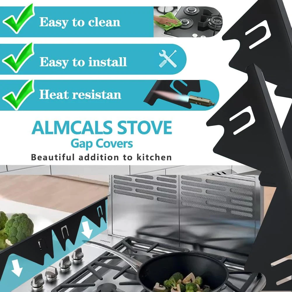 Quimoy 2Pcs Stove Gap Covers Stainless Steel,Stove Gap Filler,Stove Guard for Gas Stove,Heat Resistant Stove Counter Gap Cover,Easy to Clean Range Trim Kit,Adjustable Length 13.8" to 27.5" - Image 6