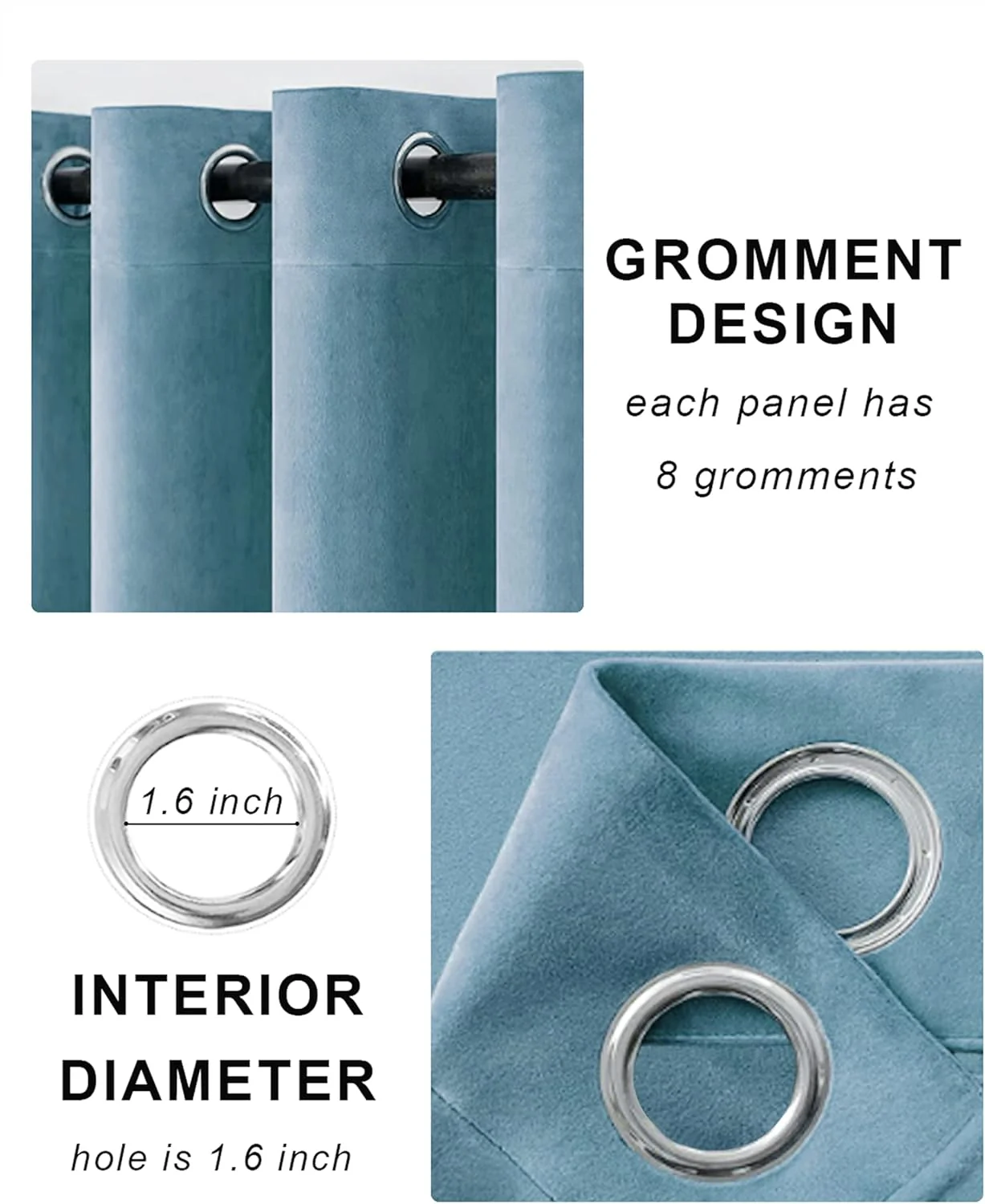 SNITIE Sky Blue 96in Long Velvet Curtains with Grommet, Super Soft Noise Reducing Thick Light Filtering Velvet Drapes for Living Room and Bedroom, Set of 2 Panels, 52 x 96 Inch Long - Image 3