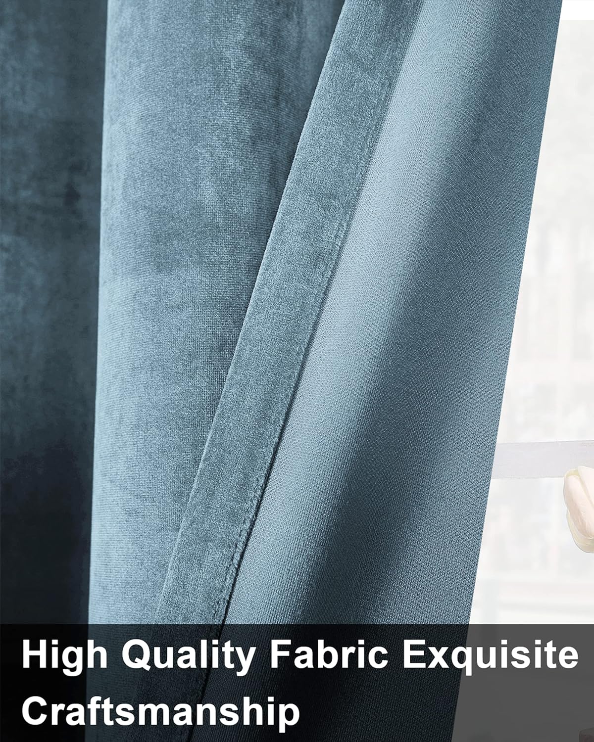 SNITIE Sky Blue 96in Long Velvet Curtains with Grommet, Super Soft Noise Reducing Thick Light Filtering Velvet Drapes for Living Room and Bedroom, Set of 2 Panels, 52 x 96 Inch Long - Image 4