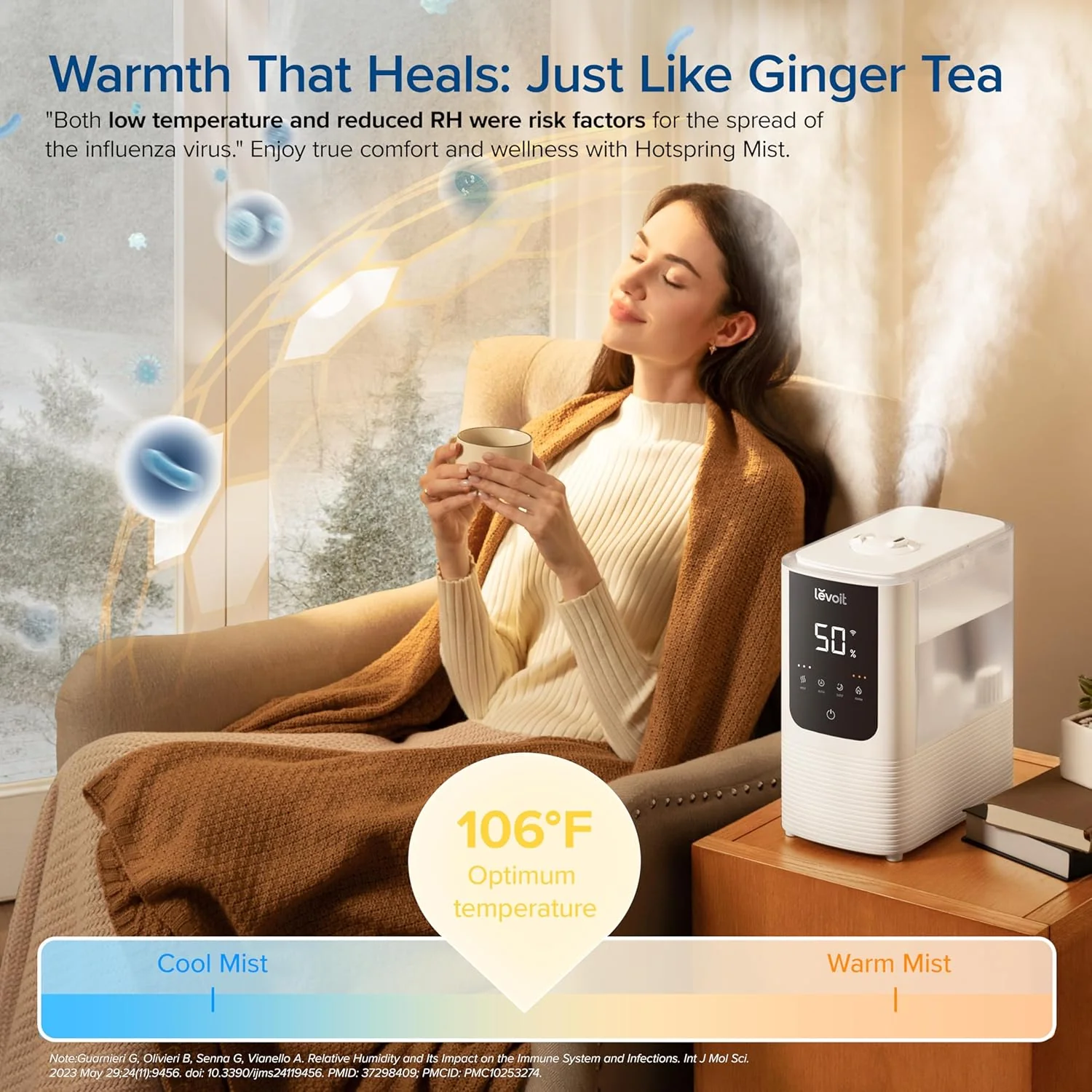 NEW - LEVOIT Humidifiers for Bedroom Home, Smart Warm and Cool Mist Air Humidifier for Large Room, Auto Customized Humidity, Fast Symptom Relief, Easy Top Fill, Essential Oil, Quiet, OasisMist4.5L, White - Image 4
