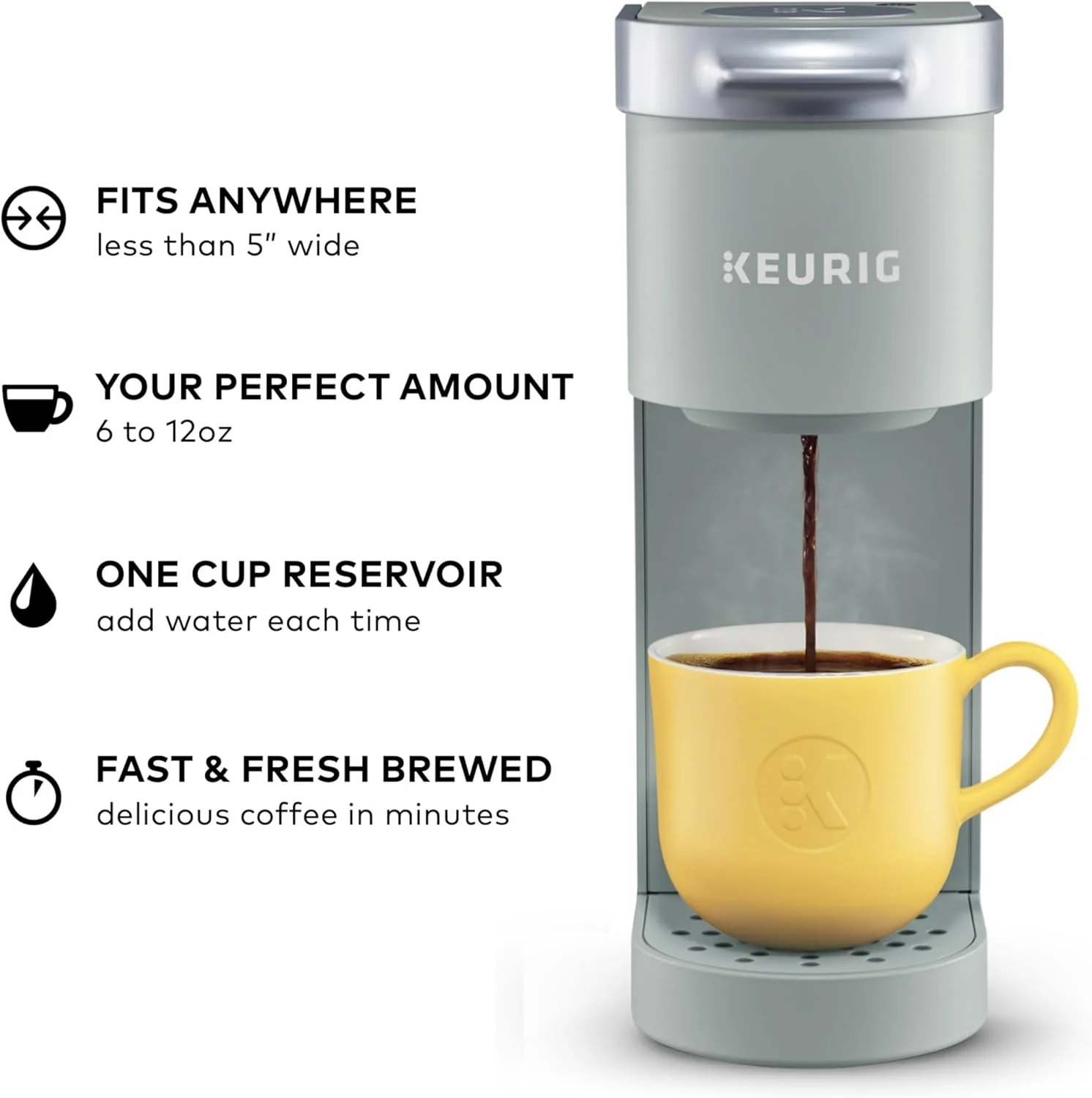 Keurig K-Mini Single Serve K-Cup Pod Coffee Maker, 6 to 12oz Brew size, with Cord Storage, Perfect for Small Spaces, Studio Gray - Image 4