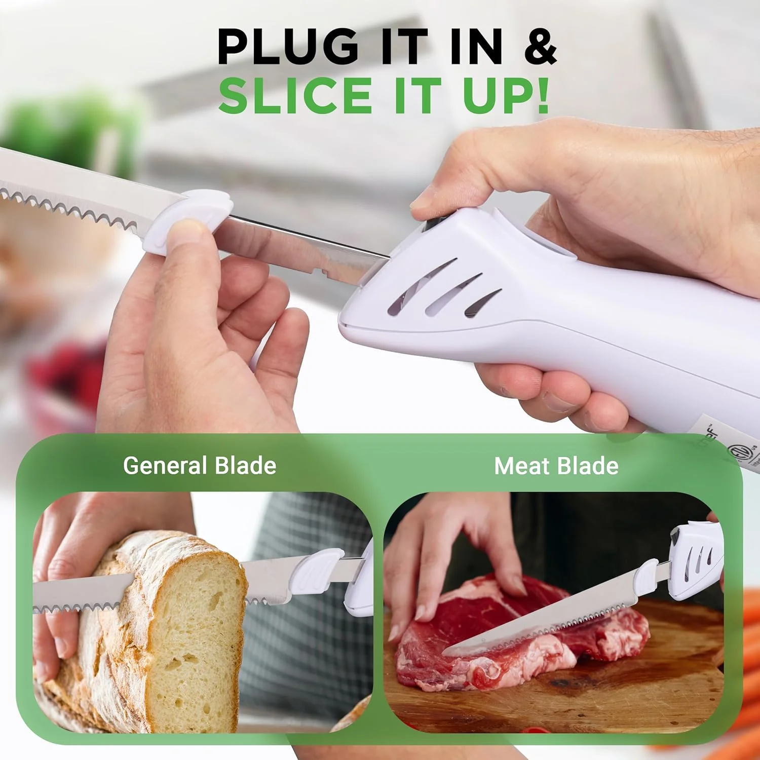 NutriChef Electric Carving Turkey Slicer Kitchen Knife | For Thanksgiving | Portable Electrical Food Cutter Knife Set with Carving Blades & Wood Carving Stand | Cuts Meat, Bread, Cheese & Fruit - Image 6