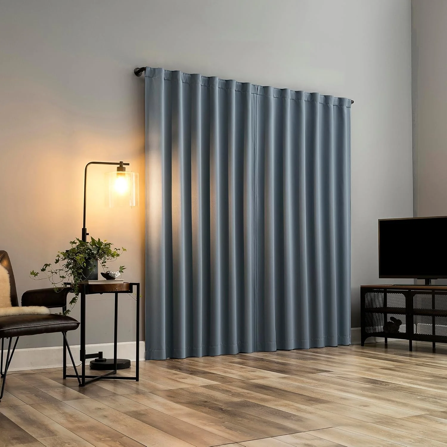 Sun Zero Belize 2-Pack Magnetic Closure Pleated Look Theater Grade 100% Blackout Back Tab Curtain Panel Pair, 52" x 96", Denim Blue - Image 2