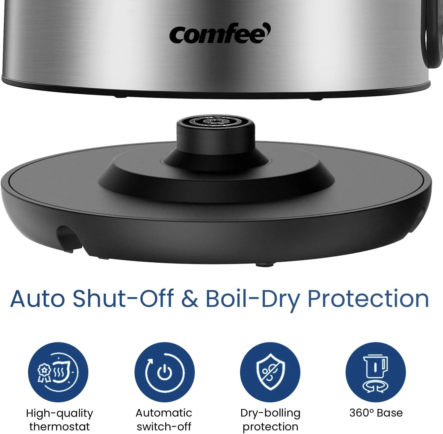 COMFEE' Stainless Steel Electric Kettle, 1.7 Liter Tea Kettle Electric & Hot Water Kettle, 1500W Fast Boil with LED Light, Auto Shut-Off and Boil-Dry Protection - Image 5