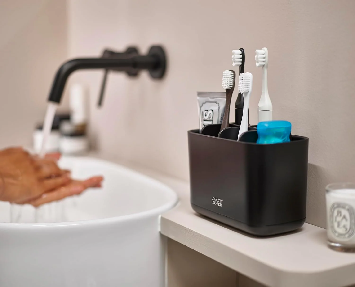 Joseph Joseph Easy-Store - Toothbrush Holder Caddy, Bathroom Storage, Large, Matt Black - Image 2