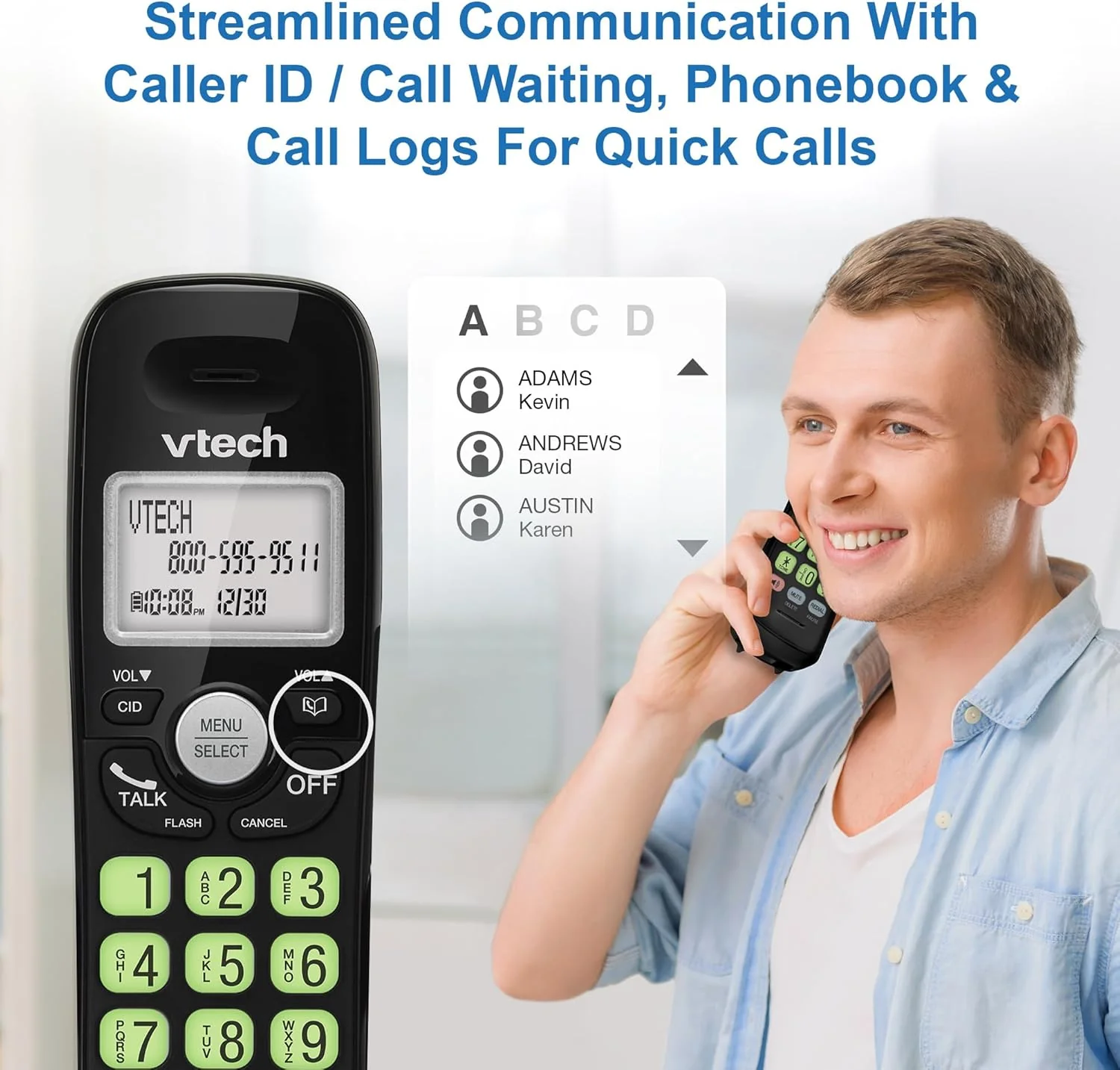 VTech Cordless Phone with DECT 6.0, Full-Duplex Speakerphone, Lighted Display, Backlit Keypad, Caller ID/Call Waiting, Volume Control, Hearing Aid Compatible, Wall Mount | VG131-11 (Black) - Image 3
