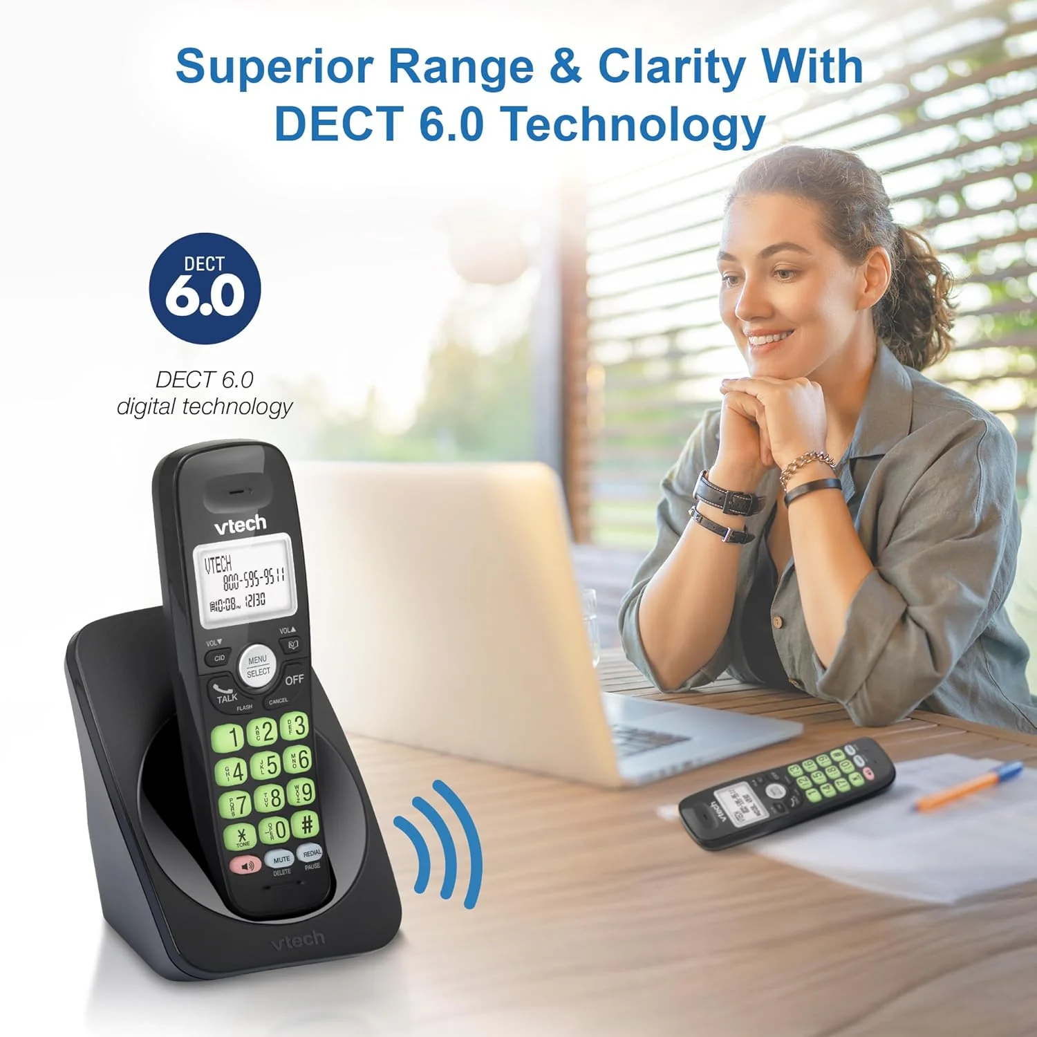 VTech Cordless Phone with DECT 6.0, Full-Duplex Speakerphone, Lighted Display, Backlit Keypad, Caller ID/Call Waiting, Volume Control, Hearing Aid Compatible, Wall Mount | VG131-11 (Black) - Image 4