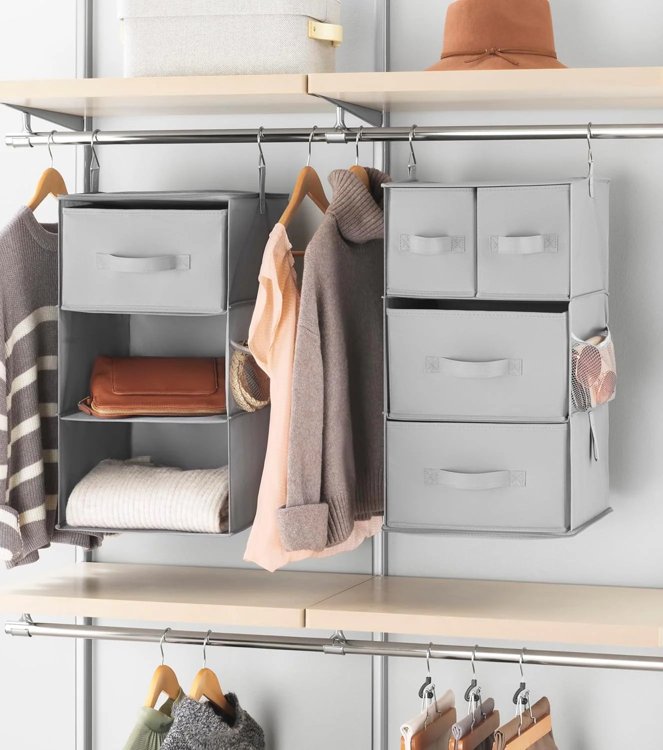 Whitmor Multi-Functional Hanging Organizer with Drawer Inserts- 5 Section - Closet Organizer - Grey - Image 3