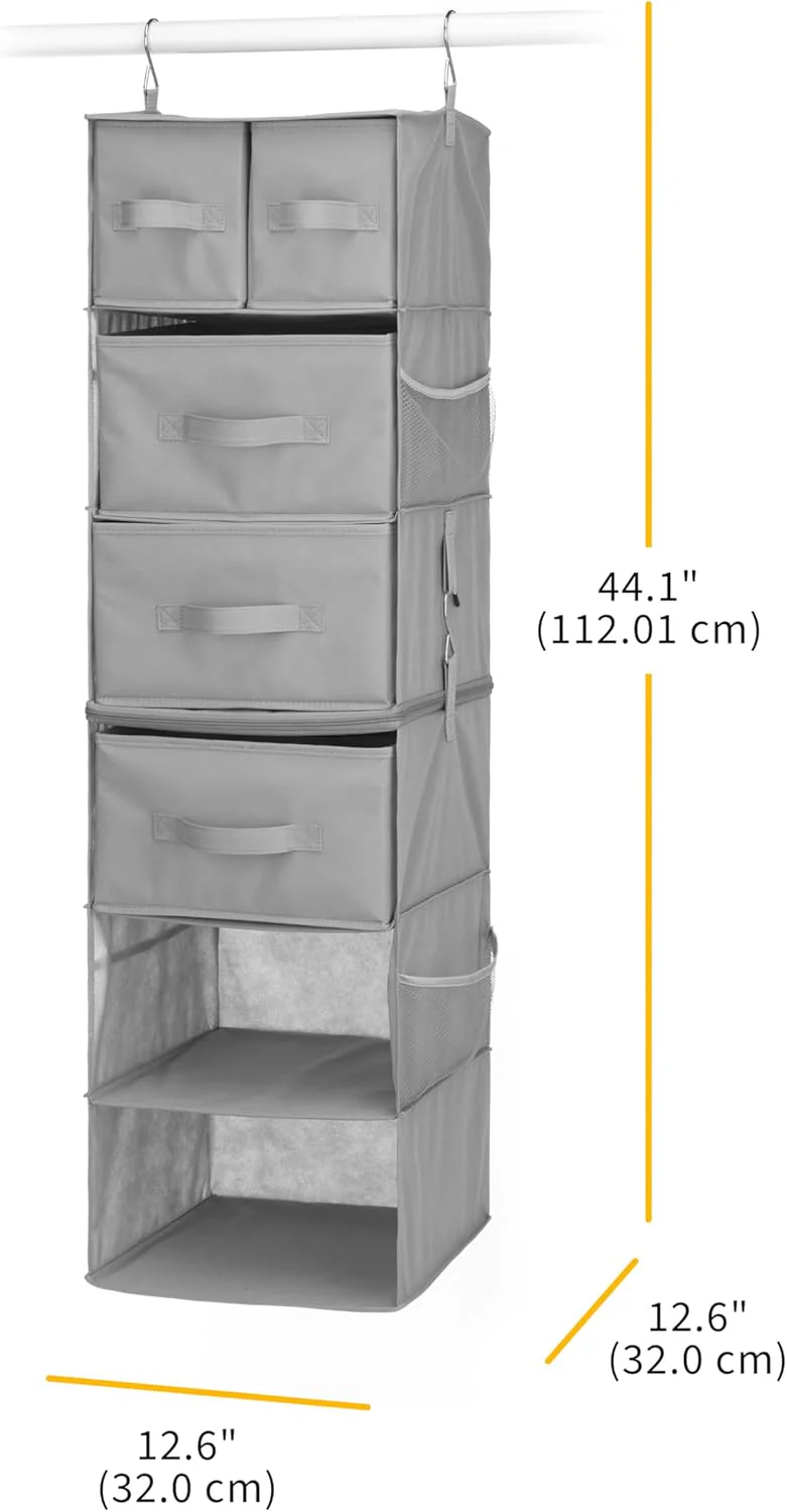 Whitmor Multi-Functional Hanging Organizer with Drawer Inserts- 5 Section - Closet Organizer - Grey - Image 7