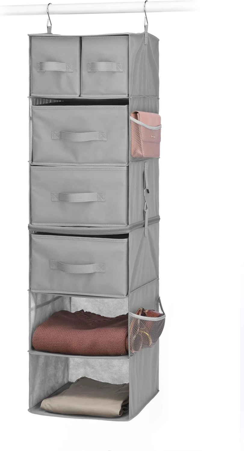 Whitmor Multi-Functional Hanging Organizer with Drawer Inserts- 5 Section - Closet Organizer - Grey - Image 9