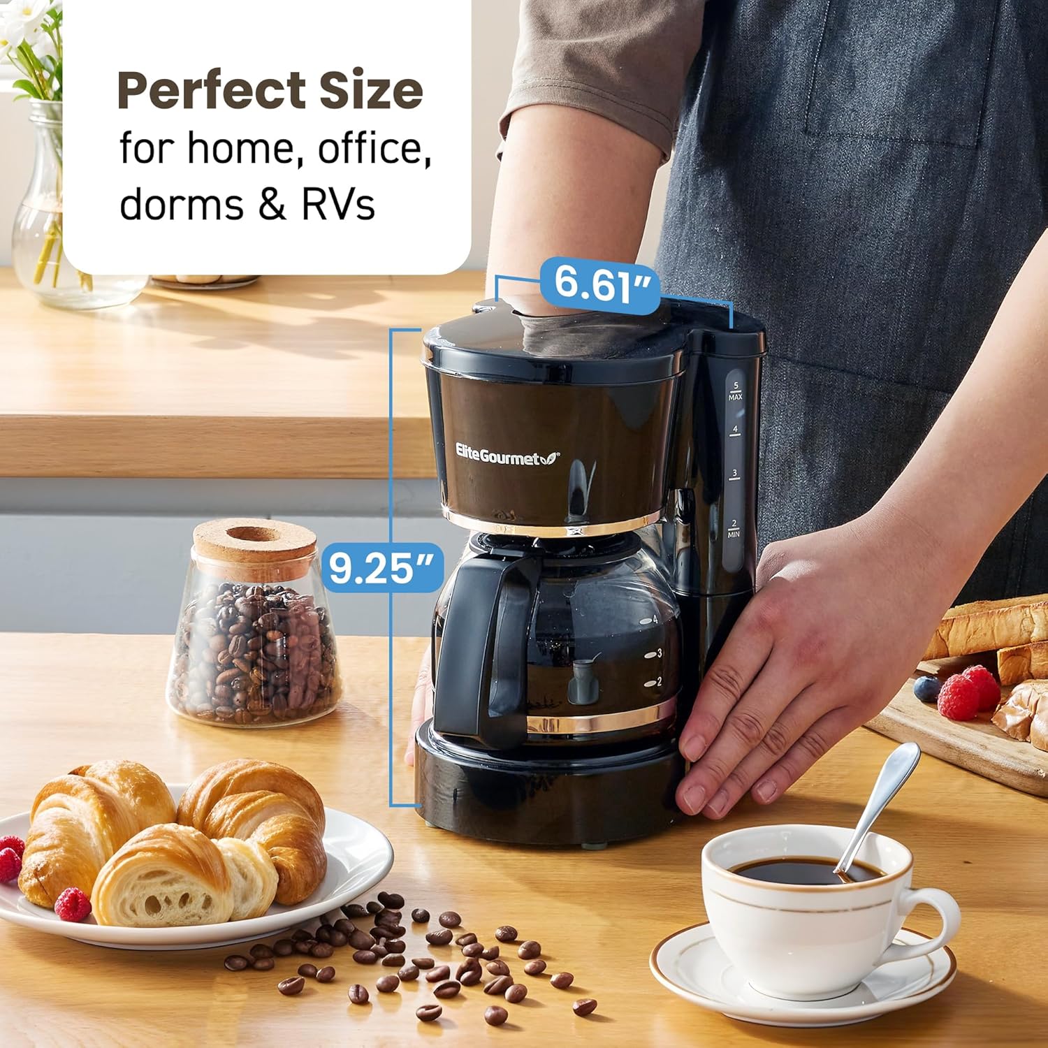 Elite Gourmet EHC-5055 Automatic 5-Cup Brew & Drip Coffee Maker with Pause N Serve Reusable Filter, On/Off Switch, Water Level Indicator - Image 4