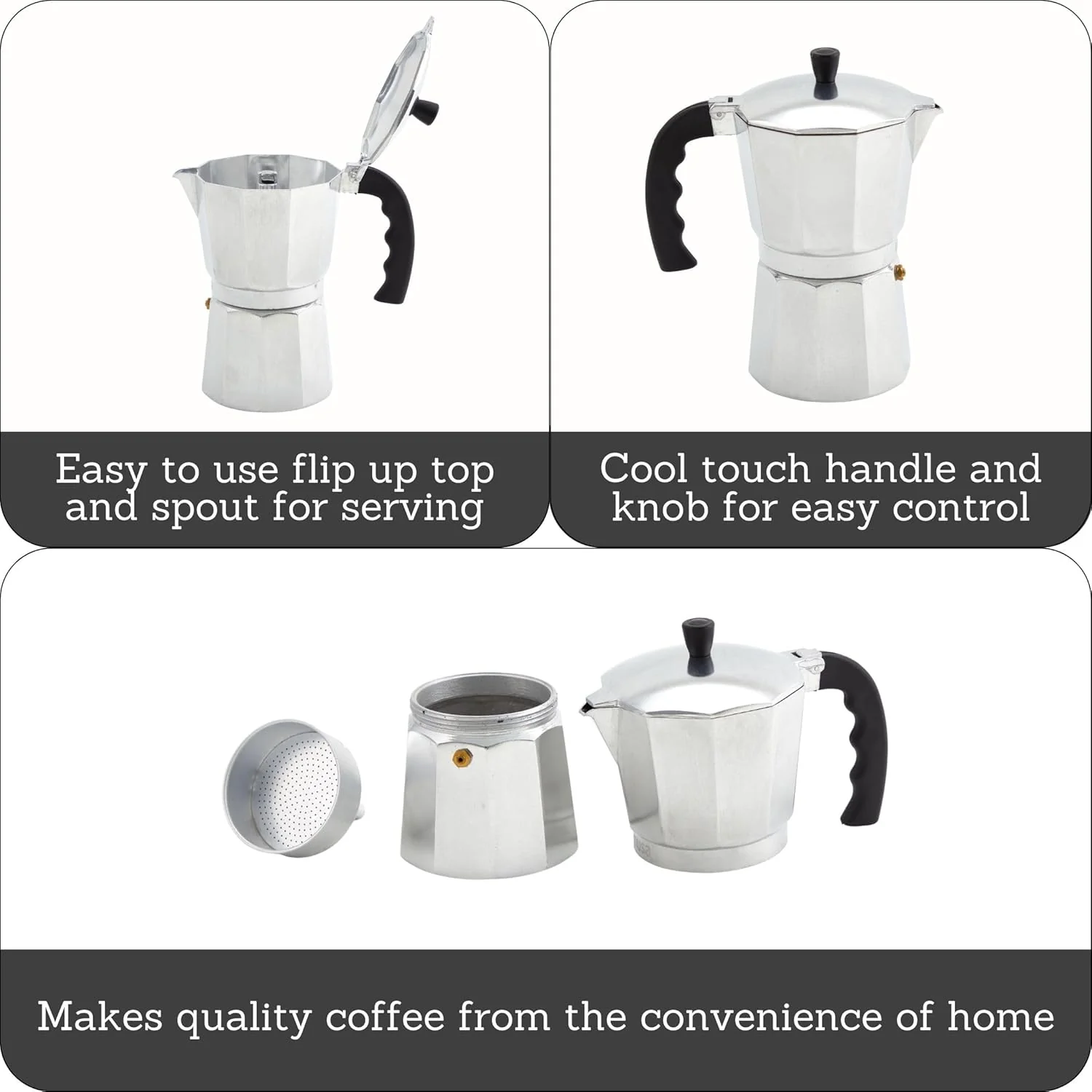 IMUSA 12-Cup Stovetop Espresso Maker, Cast Aluminum Coffee Maker, Cuban Coffee Brewer, Moka Pot Style, Portable Coffee Maker for Home, Camping, or Travel - Image 3