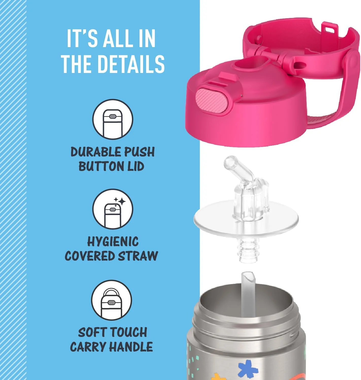 THERMOS FUNTAINER Water Bottle with Straw - 12 Ounce - Kids Stainless Steel Vacuum Insulated Water Bottle with Lid, Peppa Pig - Image 4