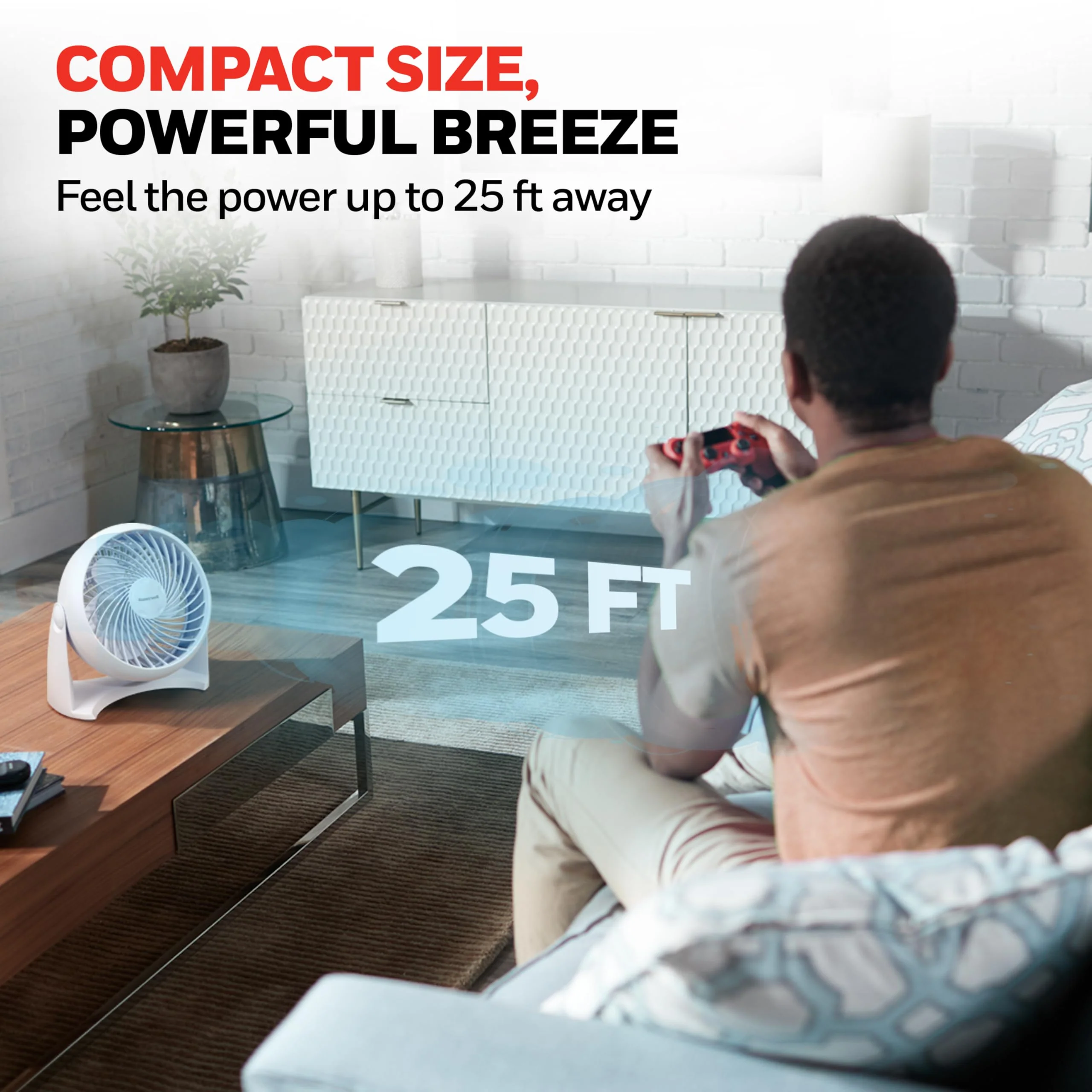 Honeywell HT-904 TurboForce Tabletop Air Circulator Fan, Small, White – Quiet Personal Fan for Home or Office, 3 Speeds and 90 Degree Pivoting Head - Image 3