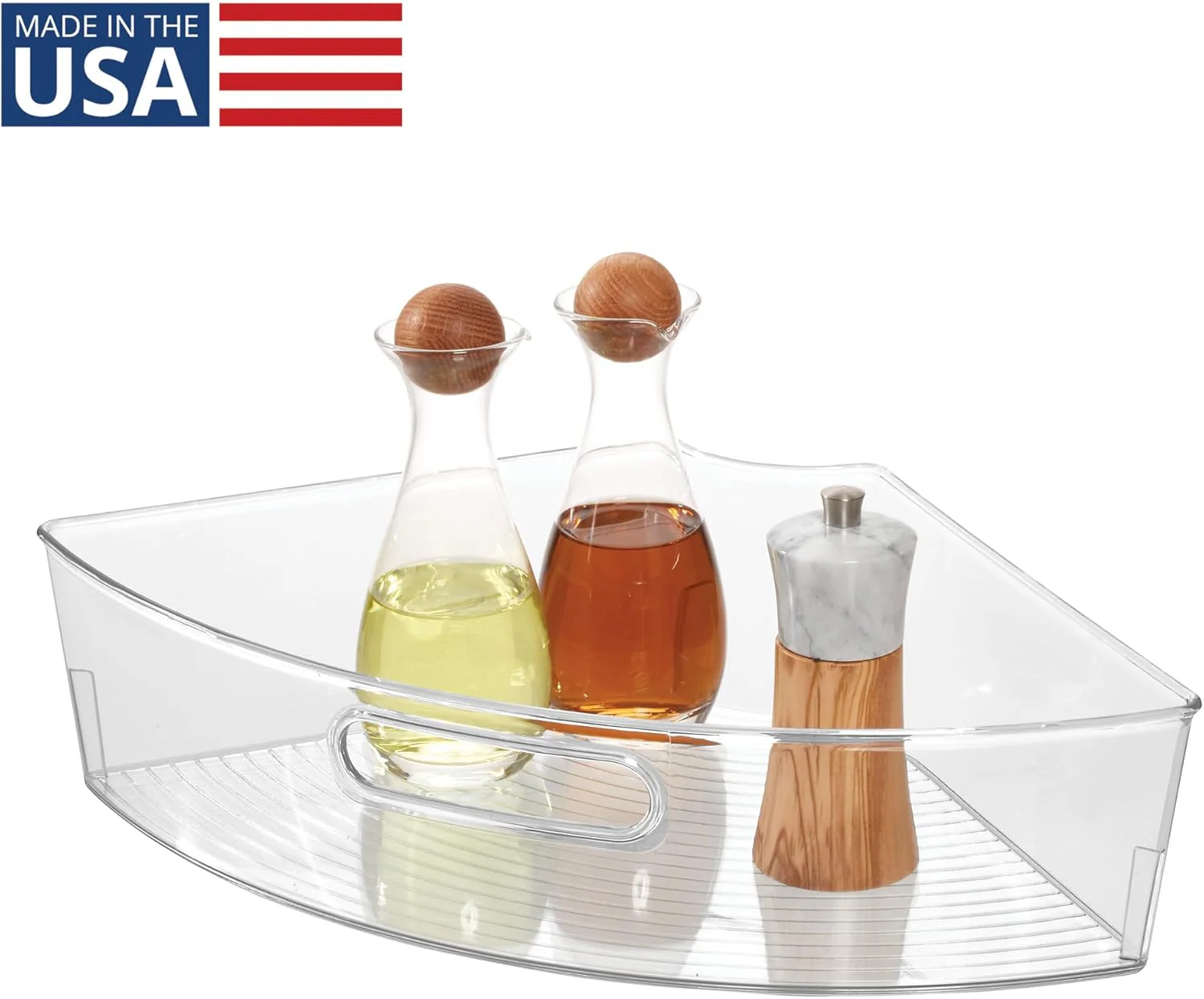 iDesign Lazy Susan 1/4 Wedge Organizer Bin with Handle for Corner Cabinet - Clear - Made in USA - Image 4