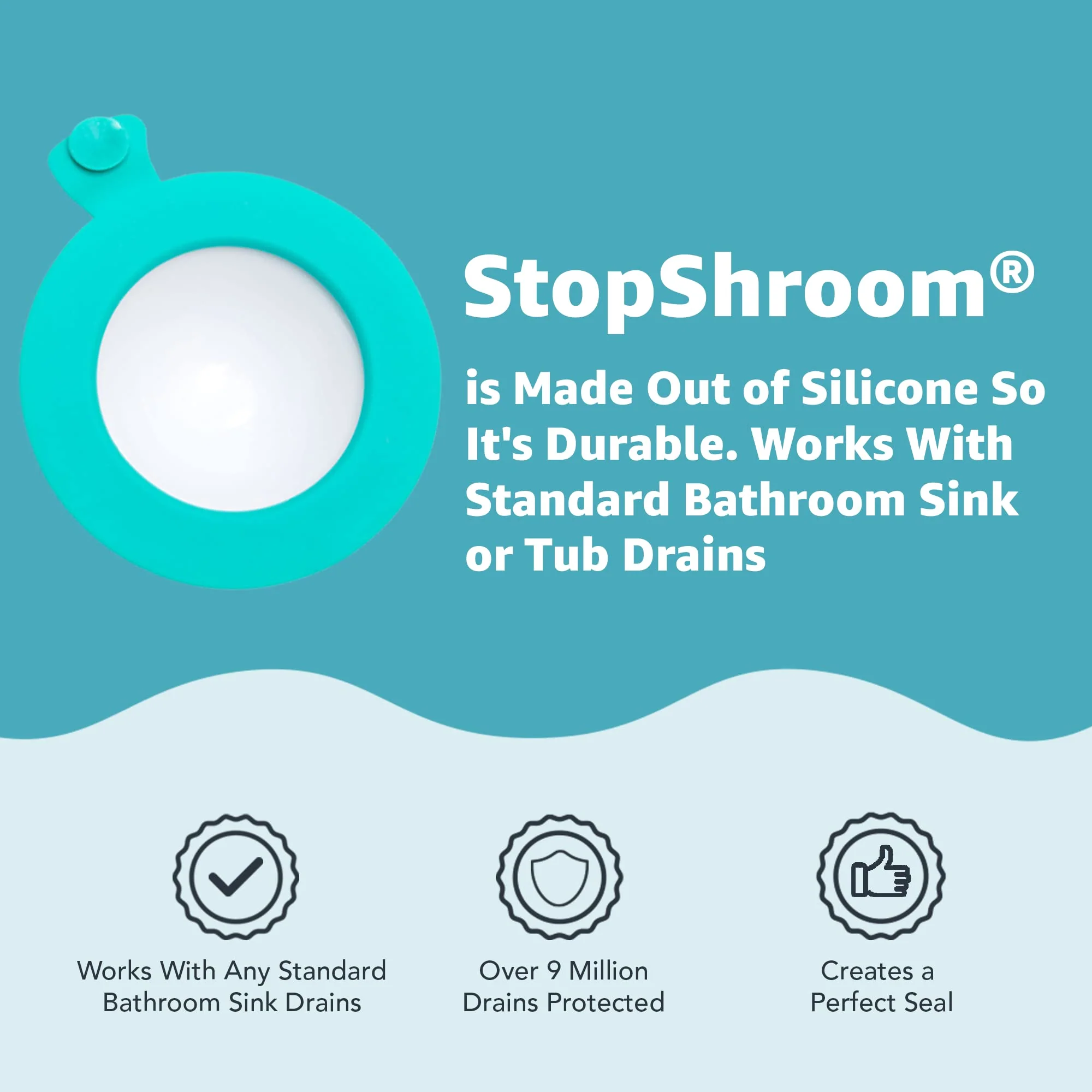 StopShroom STBLU232 Universal Stopper Plug Cover for Bathtub, Bathroom and Kitchen Drains, Aqua - Image 6