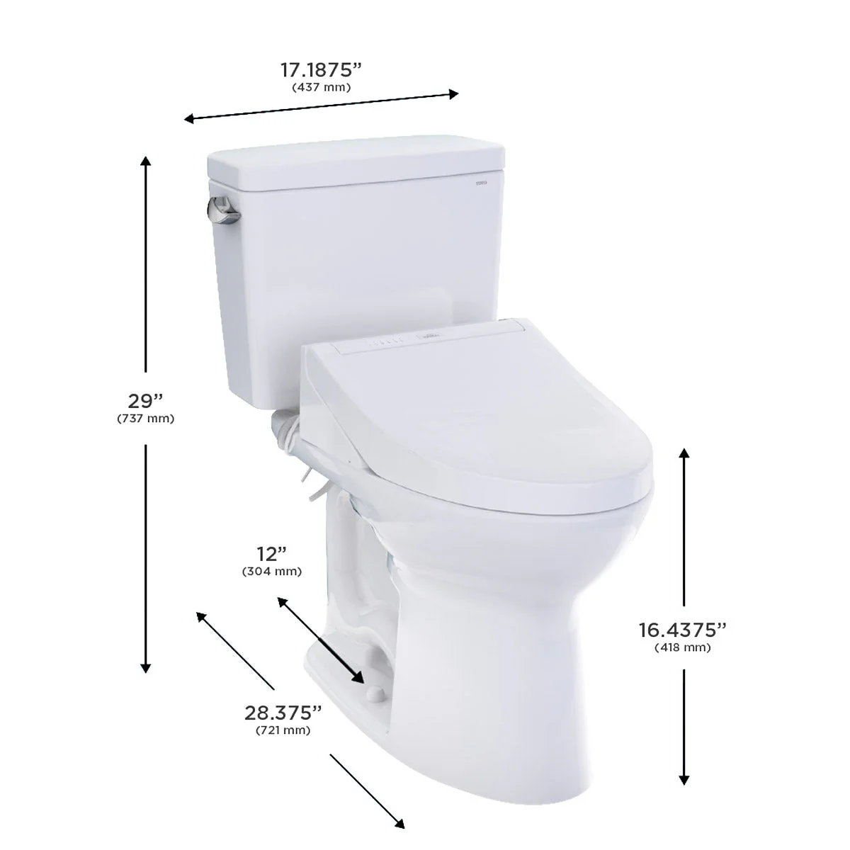NEW - TOTO Drake 2-piece Elongated Toilet with C5 Washlet Bidet Seat - Image 2