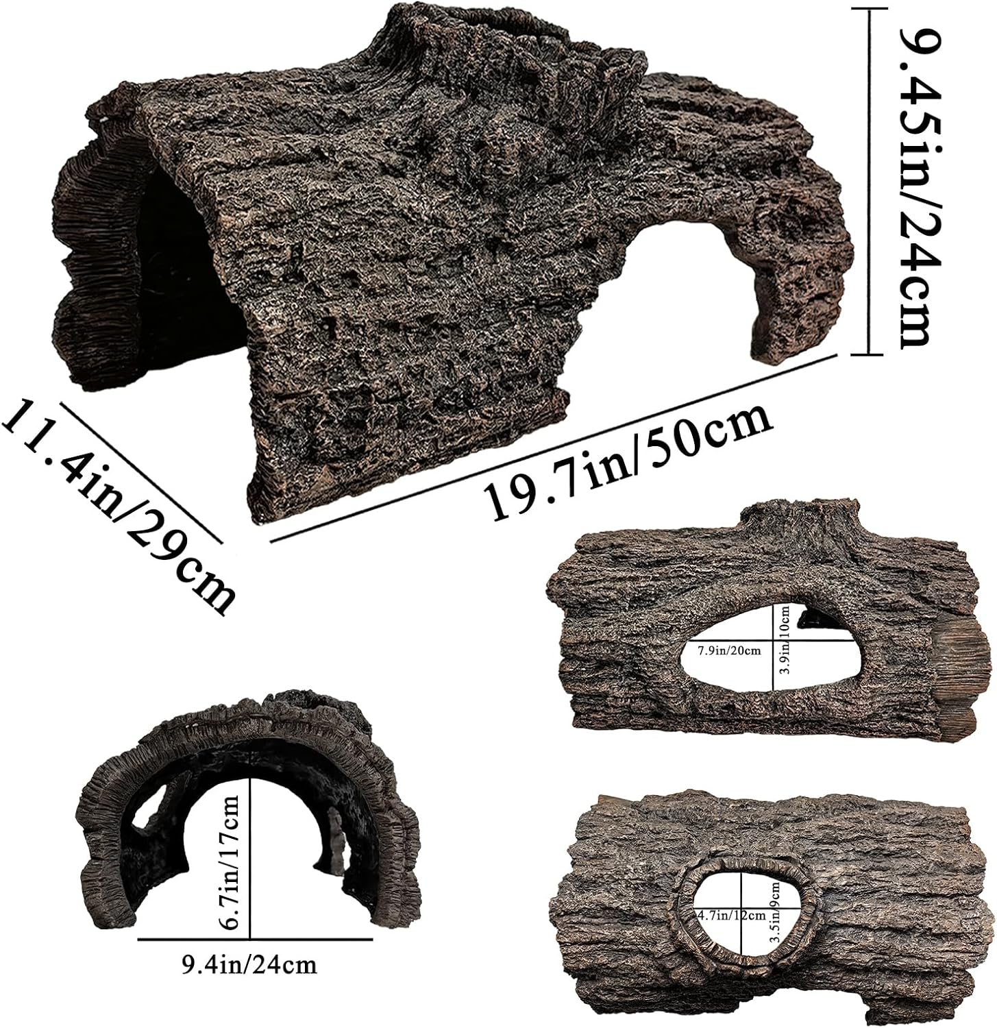 Faux Log Fish Cave for Koi Pond, Large Realistic Tree Stump Hideout,for Reptiles, Wildlife and Ponds Hideaway - Image 2