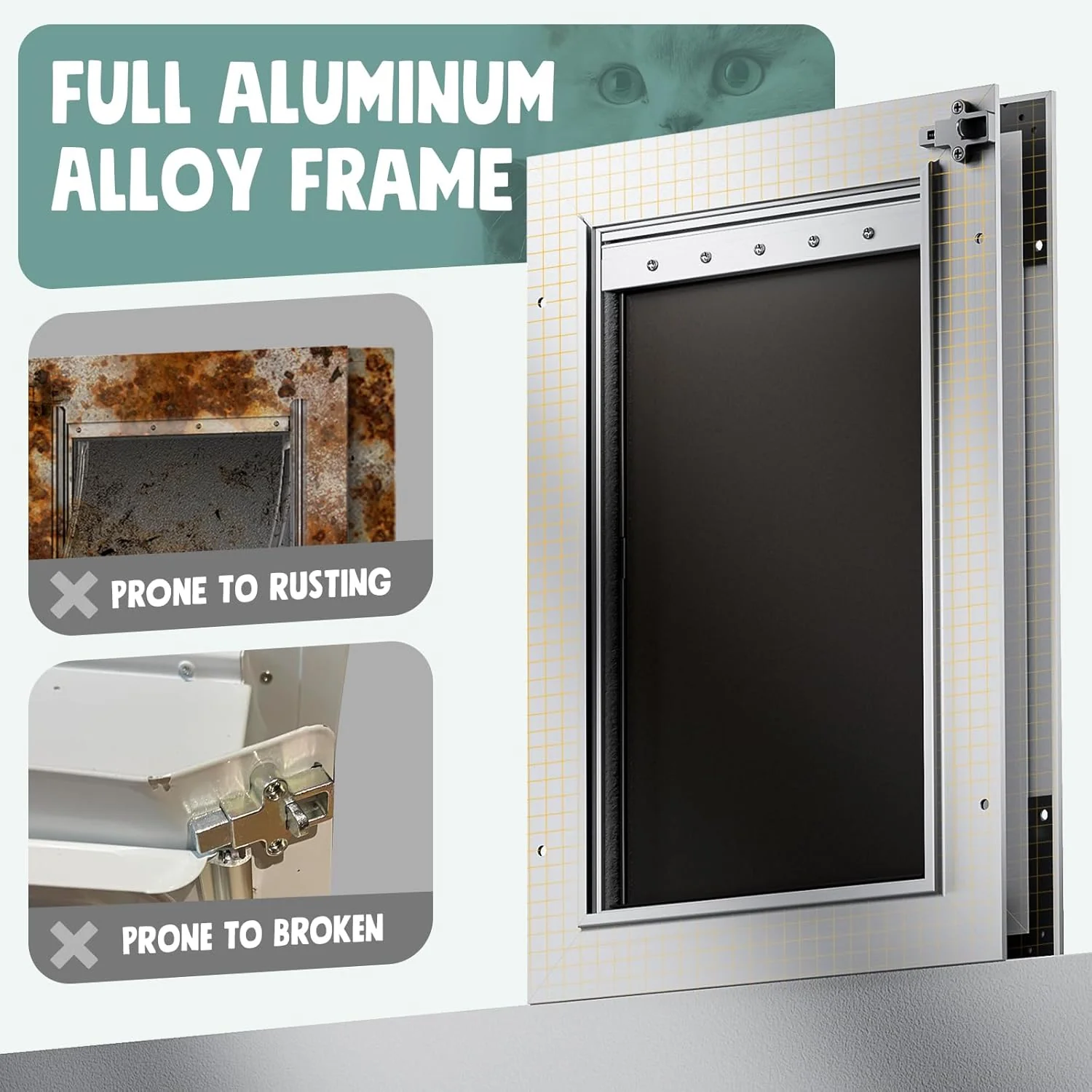 Dog Door for Door All Aluminum Alloy 3 Flaps White, Medium Doggy Doggie Door, Cat Door Heavy Duty Pet Door for Dogs, Insulation Flap and Lockable Closing Panel, Durable Rust Resistant, Pet Up to 45lb - Image 3