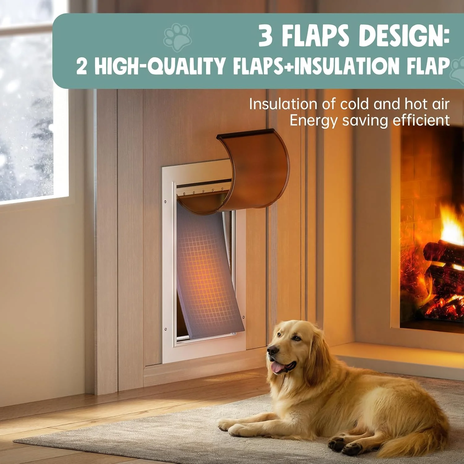 Dog Door for Door All Aluminum Alloy 3 Flaps White, Medium Doggy Doggie Door, Cat Door Heavy Duty Pet Door for Dogs, Insulation Flap and Lockable Closing Panel, Durable Rust Resistant, Pet Up to 45lb - Image 5