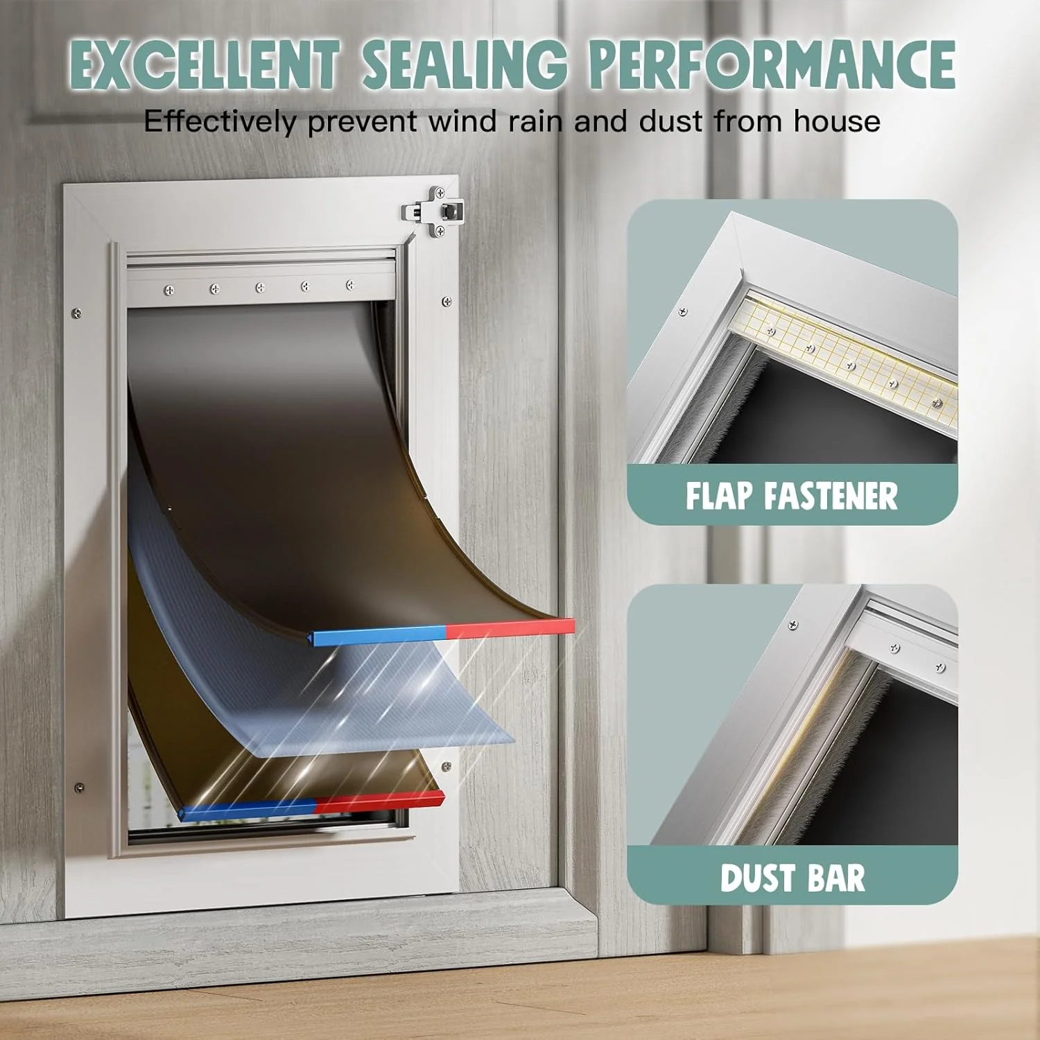Dog Door for Door All Aluminum Alloy 3 Flaps White, Medium Doggy Doggie Door, Cat Door Heavy Duty Pet Door for Dogs, Insulation Flap and Lockable Closing Panel, Durable Rust Resistant, Pet Up to 45lb - Image 6