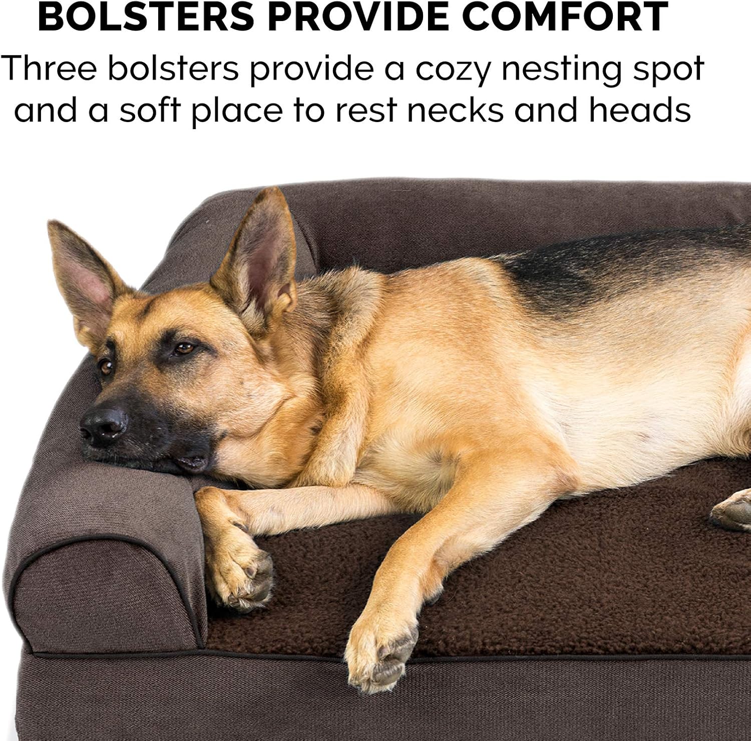 Furhaven Orthopedic Dog Bed for Large Dogs w/ Removable Bolsters & Washable Cover, For Dogs Up to 95 lbs - Sherpa & Chenille Sofa - Coffee, Jumbo/XL - Image 11