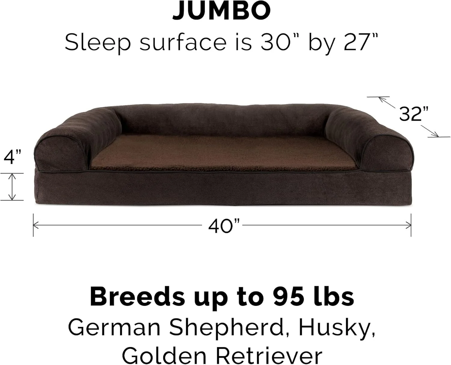 Furhaven Orthopedic Dog Bed for Large Dogs w/ Removable Bolsters & Washable Cover, For Dogs Up to 95 lbs - Sherpa & Chenille Sofa - Coffee, Jumbo/XL - Image 2