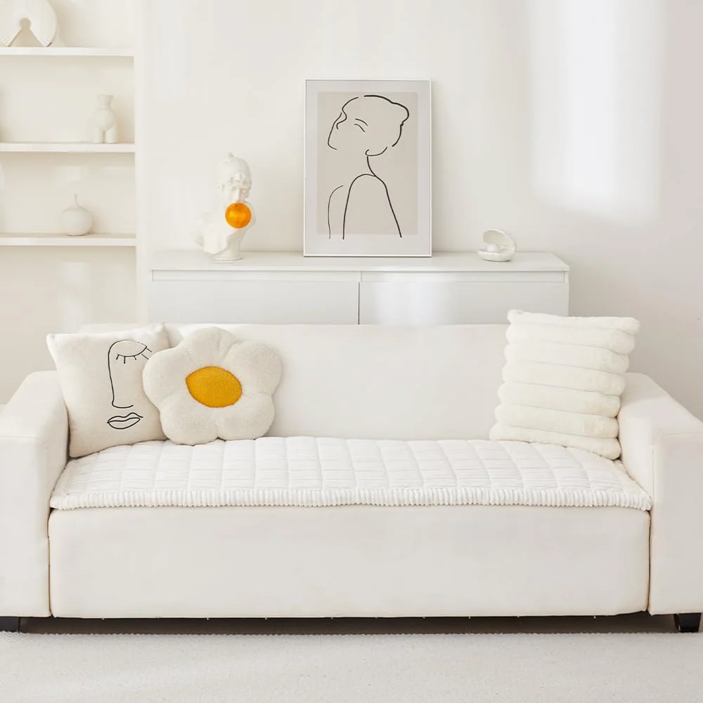 Couch Cover for Dogs Washable, Fuzzy Pet Couch Covers for 3 Cushion Sofa Pet Friendly, Non Slip Sofa Cover (White, 27.6" x 82.7"/70 x 210cm) - Image 2