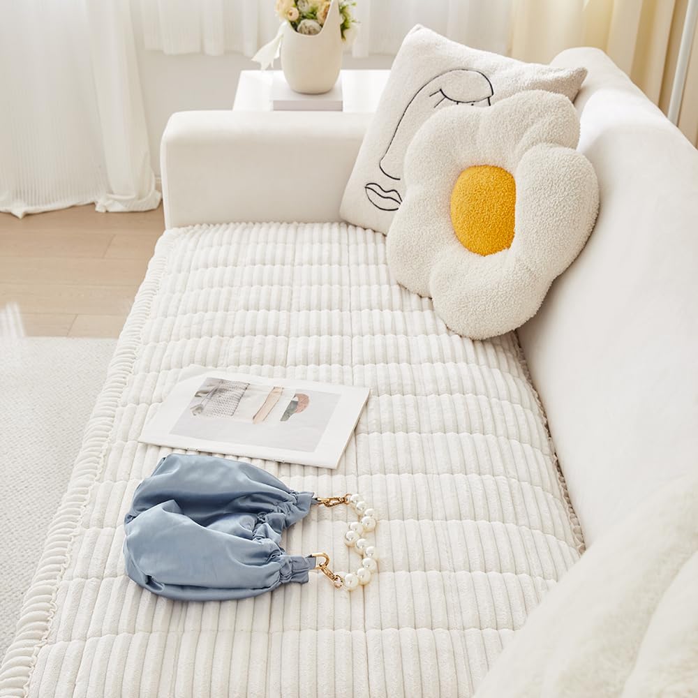 Couch Cover for Dogs Washable, Fuzzy Pet Couch Covers for 3 Cushion Sofa Pet Friendly, Non Slip Sofa Cover (White, 27.6" x 82.7"/70 x 210cm) - Image 7