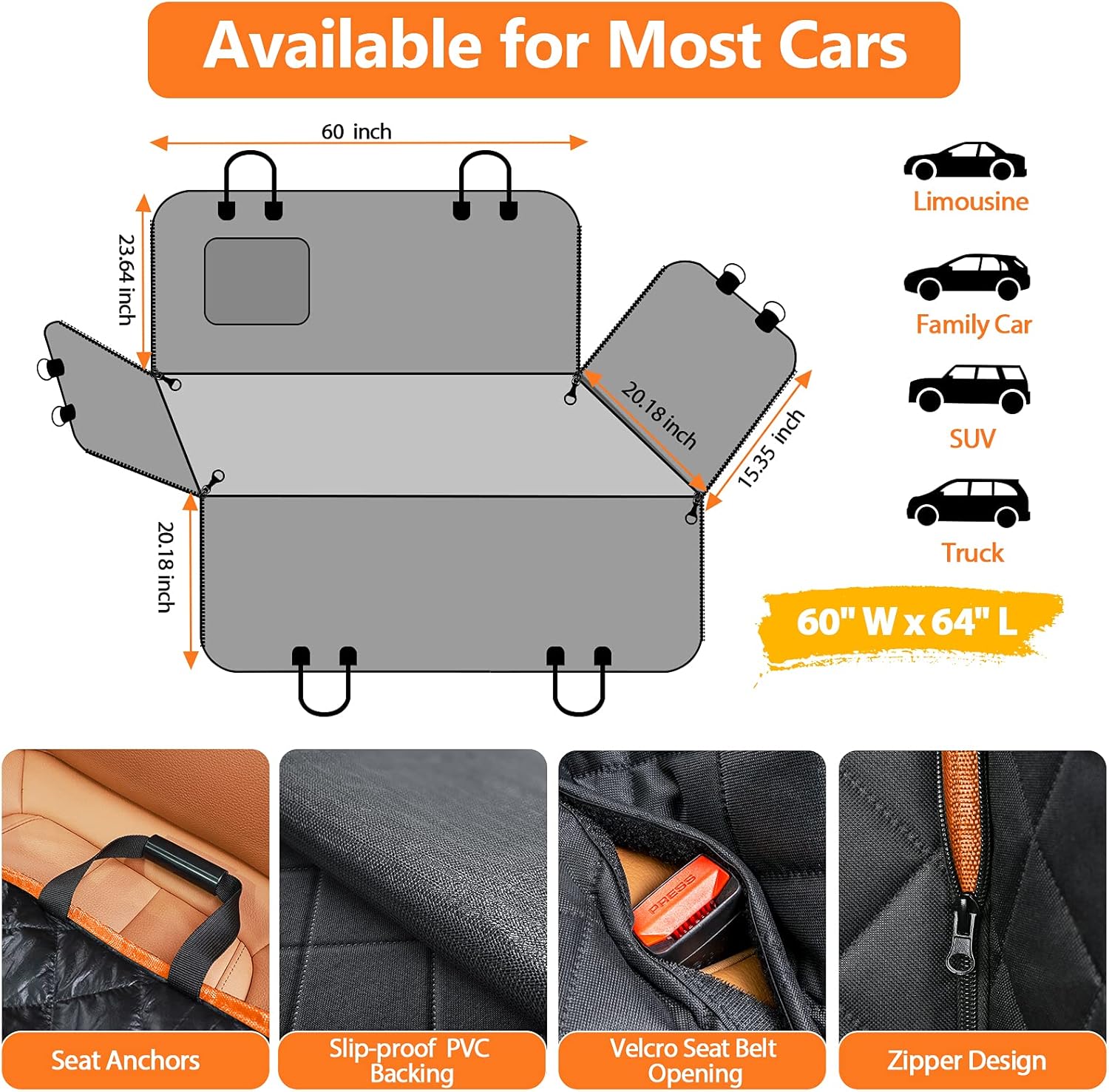 URPOWER Dog Car Seat Cover for Pets 100% Waterproof Hammock 600D Heavy Duty Scratch Proof Nonslip Durable Soft Back Seat Covers for Cars Trucks and SUVs - Image 6