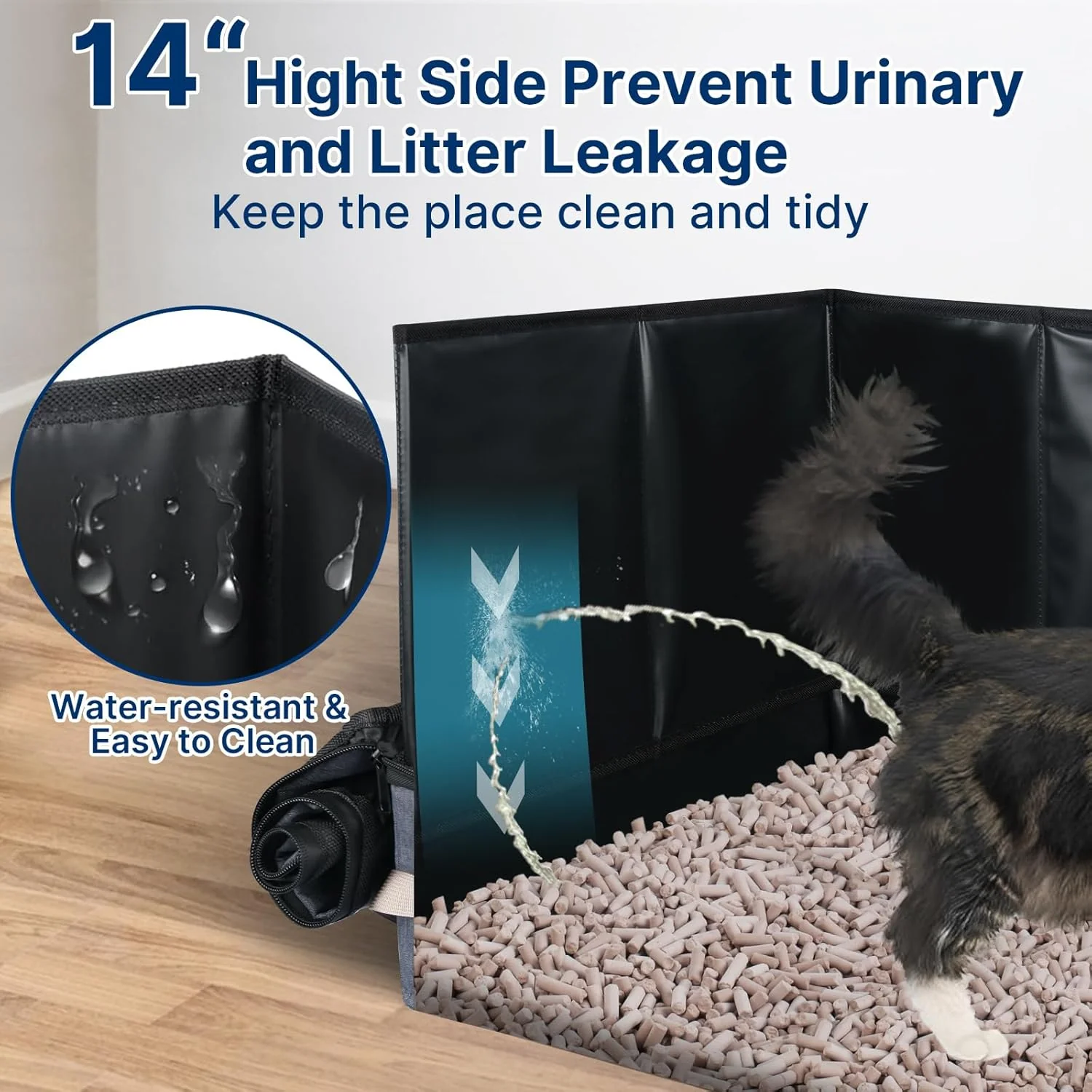 17.7 x 13.5 x 13.75 Travel Litter Box for Cats, Portable Litter Box with Pee Shield & Hard Bottom, Collapsible Cat Litter Pan for Travel, Car, Hotel, Leak-Proof Design, Water-Resistant, Easy Cleaning - Image 2