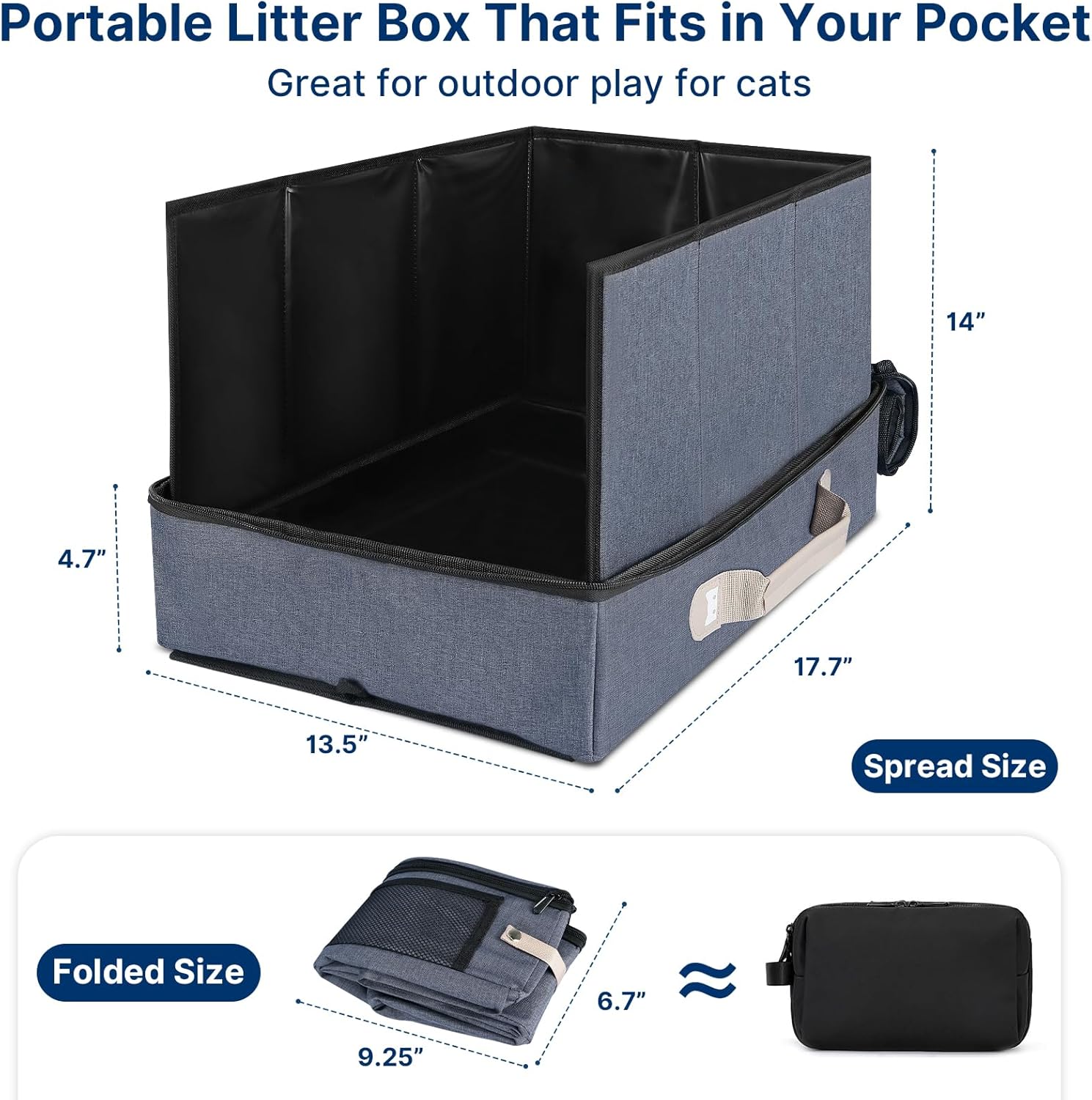 17.7 x 13.5 x 13.75 Travel Litter Box for Cats, Portable Litter Box with Pee Shield & Hard Bottom, Collapsible Cat Litter Pan for Travel, Car, Hotel, Leak-Proof Design, Water-Resistant, Easy Cleaning - Image 3