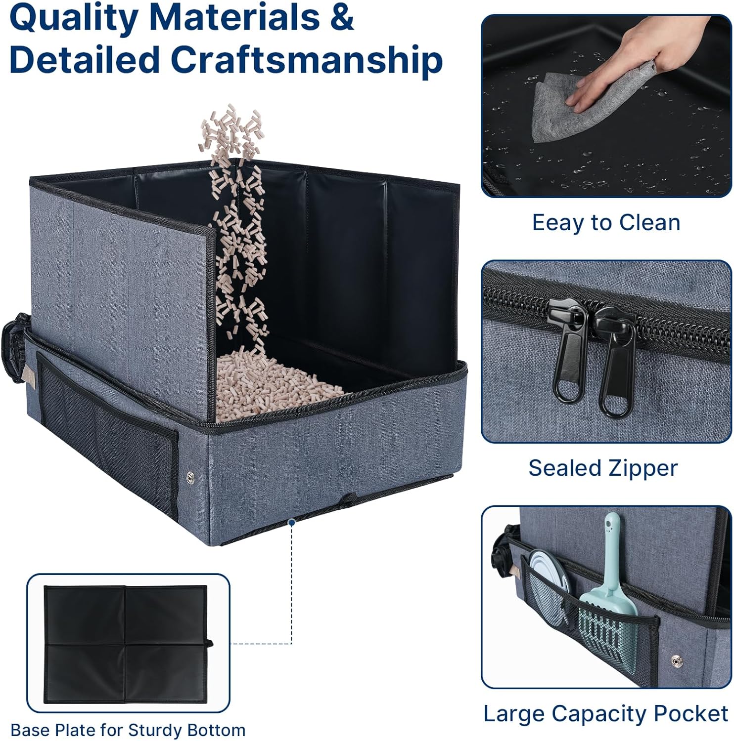 17.7 x 13.5 x 13.75 Travel Litter Box for Cats, Portable Litter Box with Pee Shield & Hard Bottom, Collapsible Cat Litter Pan for Travel, Car, Hotel, Leak-Proof Design, Water-Resistant, Easy Cleaning - Image 4