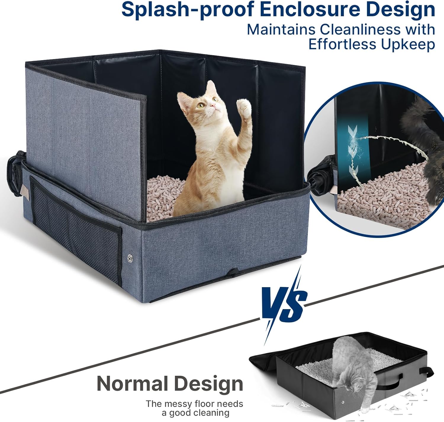 17.7 x 13.5 x 13.75 Travel Litter Box for Cats, Portable Litter Box with Pee Shield & Hard Bottom, Collapsible Cat Litter Pan for Travel, Car, Hotel, Leak-Proof Design, Water-Resistant, Easy Cleaning - Image 5
