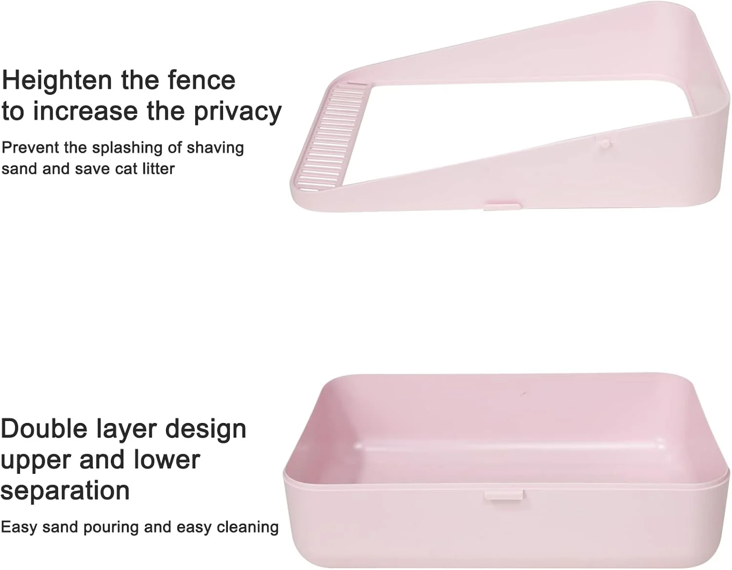Sfozstra Open High-Sided Litter Box: Pink Medium Anti-Scatter Design - Self-Cleaning Sifting Tray - Low Tracking for Small Cats - Image 6