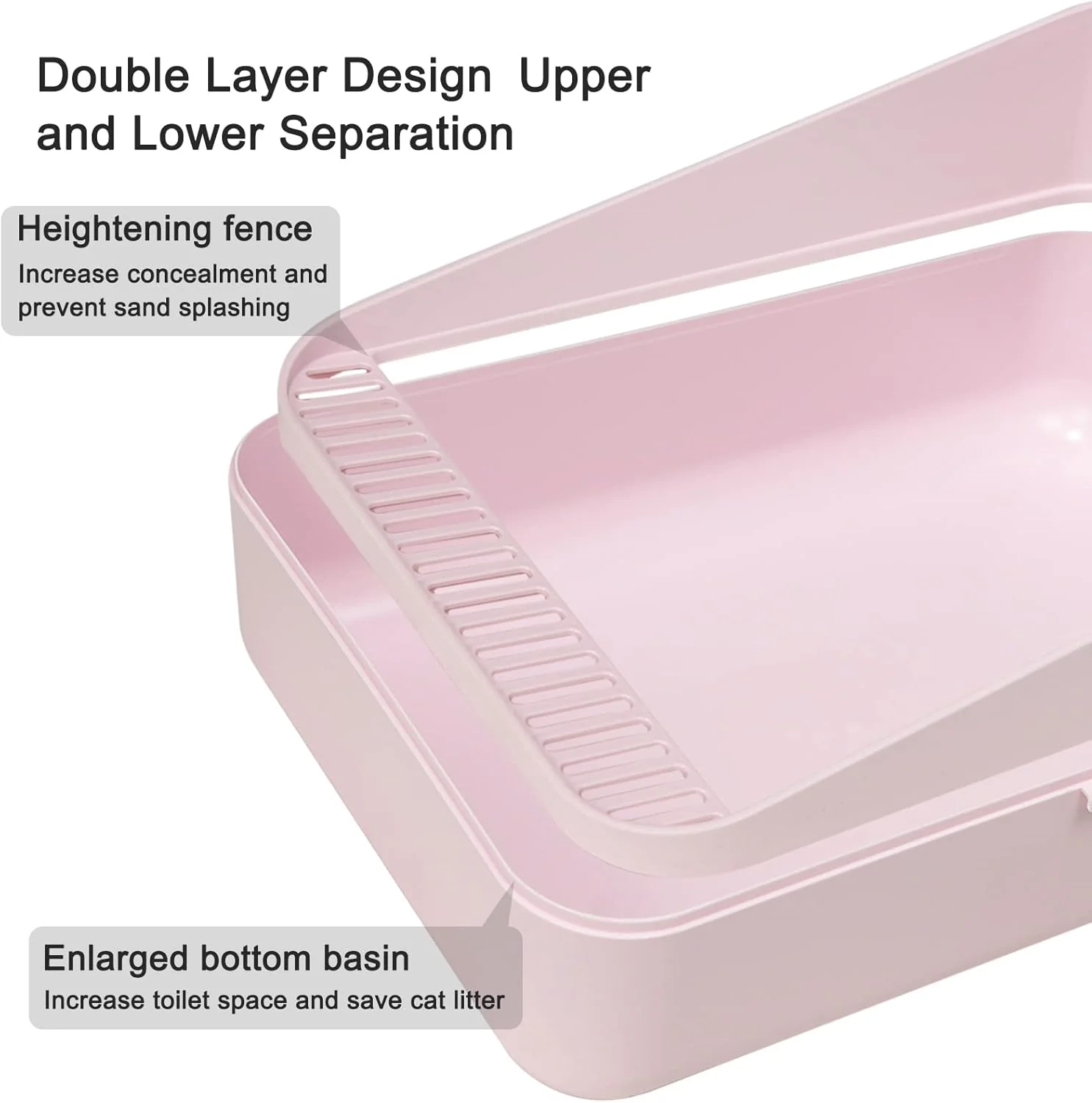 Sfozstra Open High-Sided Litter Box: Pink Medium Anti-Scatter Design - Self-Cleaning Sifting Tray - Low Tracking for Small Cats - Image 7